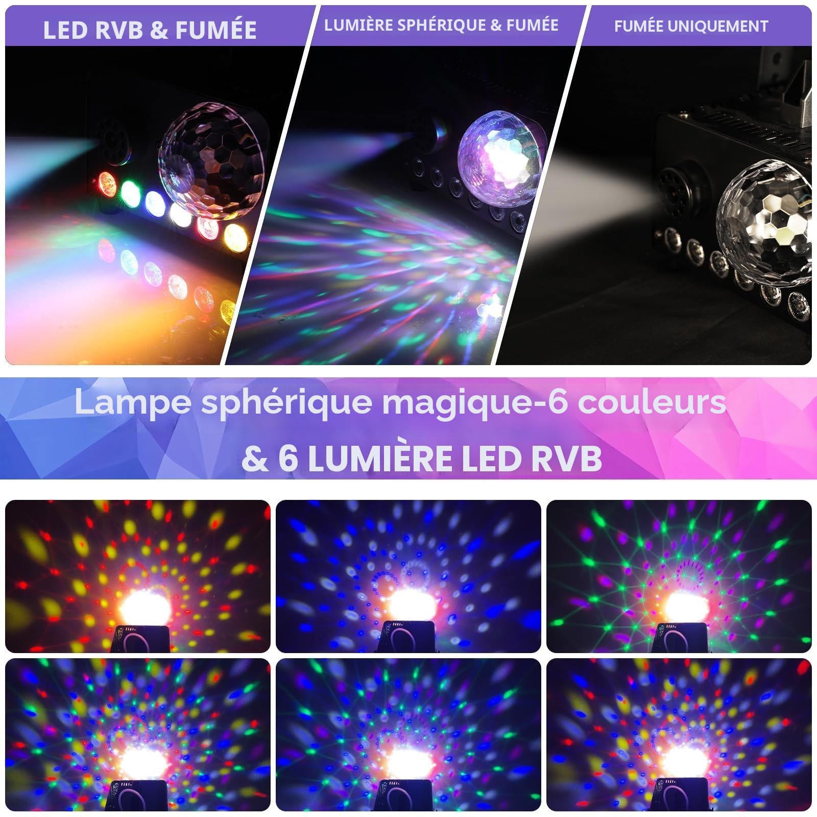 MAMIZO Machine à Fumée avec Boule Disco, 6 LED RGB, 600W 5000 CFM Fumée Halloween, avec Fonction Auto-Spray, DJ Light, Machine à Brouillard, Idéale pour Halloween, Noël, Mariages et Fêtes