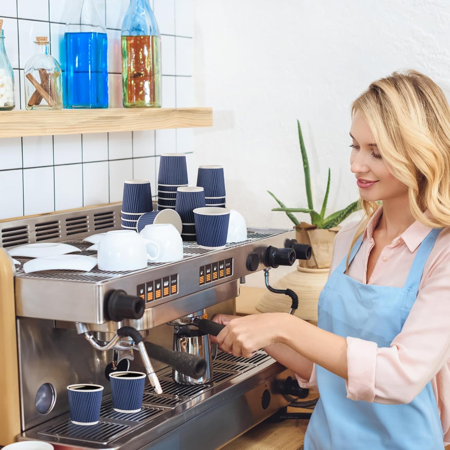 200 Pcs 4oz Paper Espresso Cups Ripple Wall Hot Cups For Coffee Disposable Coffee Cup Paper Hot/Cold Drinking Cups for Party, Picnic, Travel and Events (Blue) - Image 6