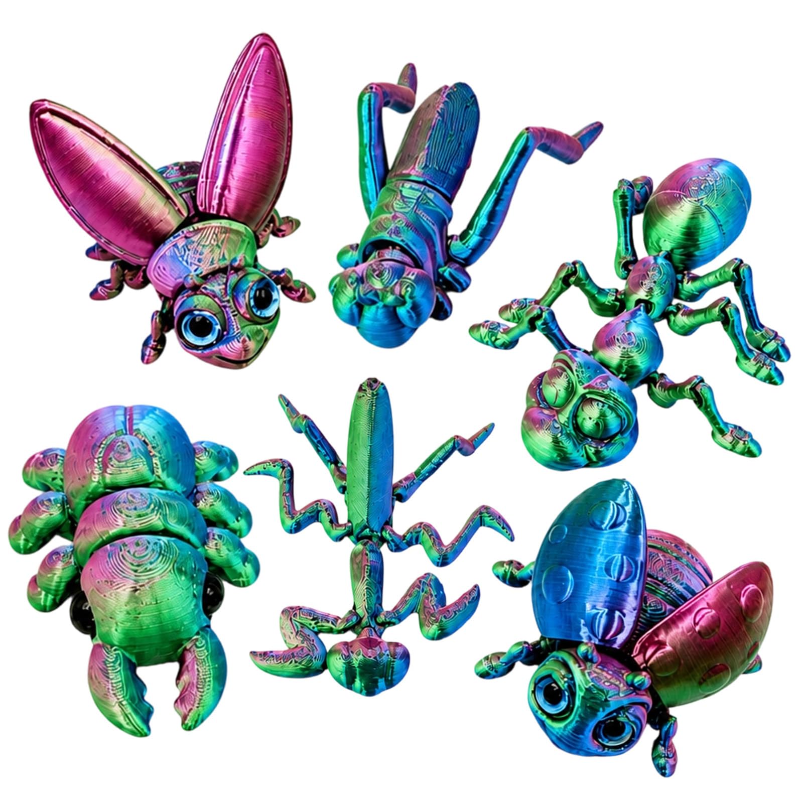 6Pcs 3D Printed Insect Toys Set, Firefly 3D Printed Fidget Toy