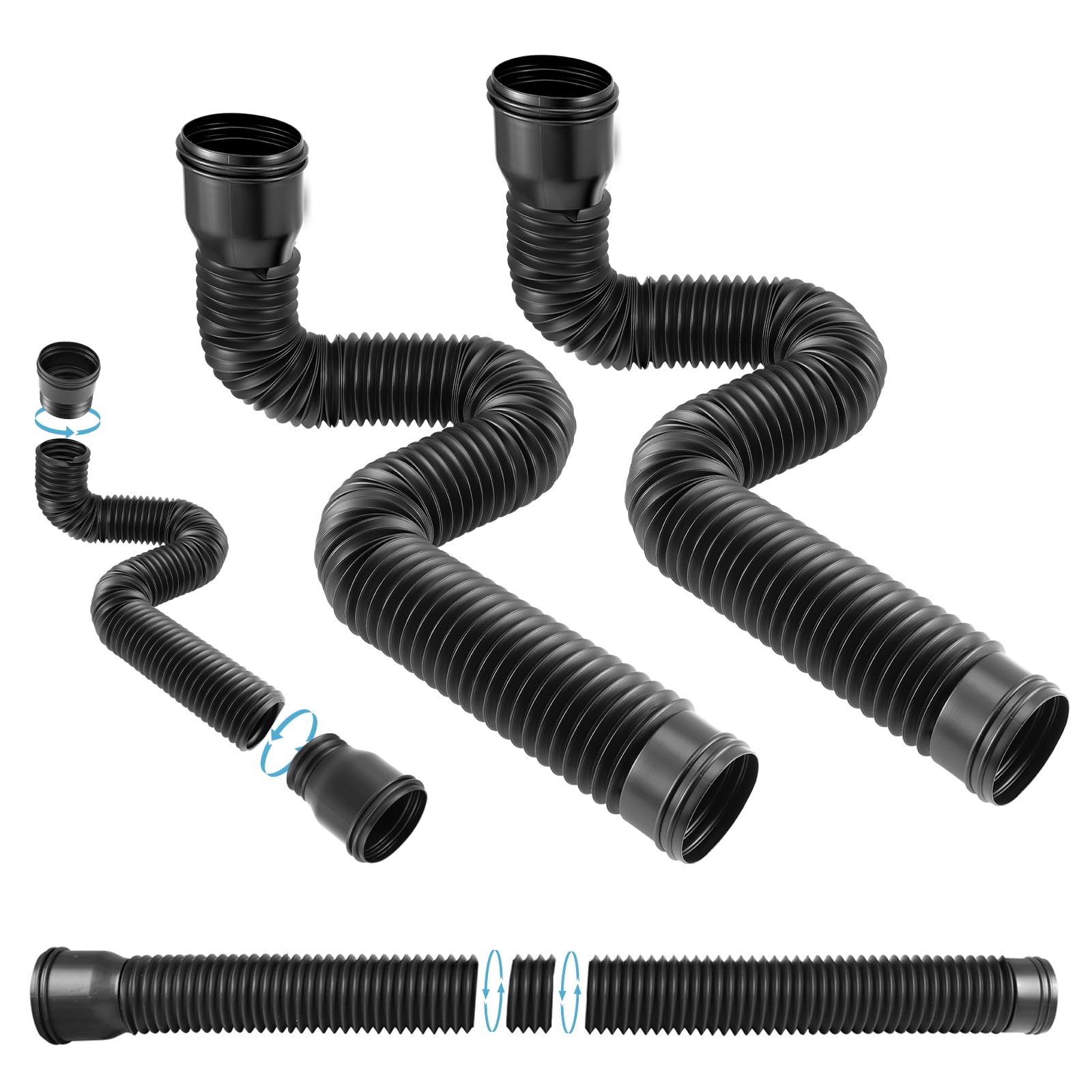 Catch Basin Downpipe Extension Set, 150cm Circular Extendable Rain Gutter Downspout, Extra Flexible Pipe Set, Catch Basin Downspout for Lawns, Cement Floors, Landscaped Areas, Yards, 2PCS