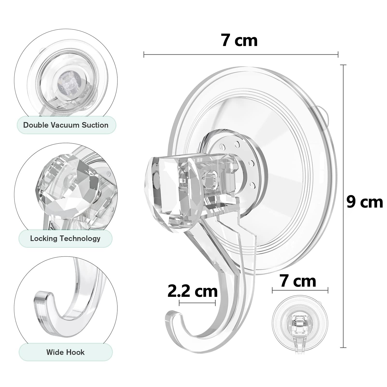 9* 吸盤フック 2個入り 耐荷重3kg 強力 クリア 防水性 再利用可能 Amazon.co.jp: Jac&Olvia 吸盤フック 真空 2個セット 3kg 耐荷重