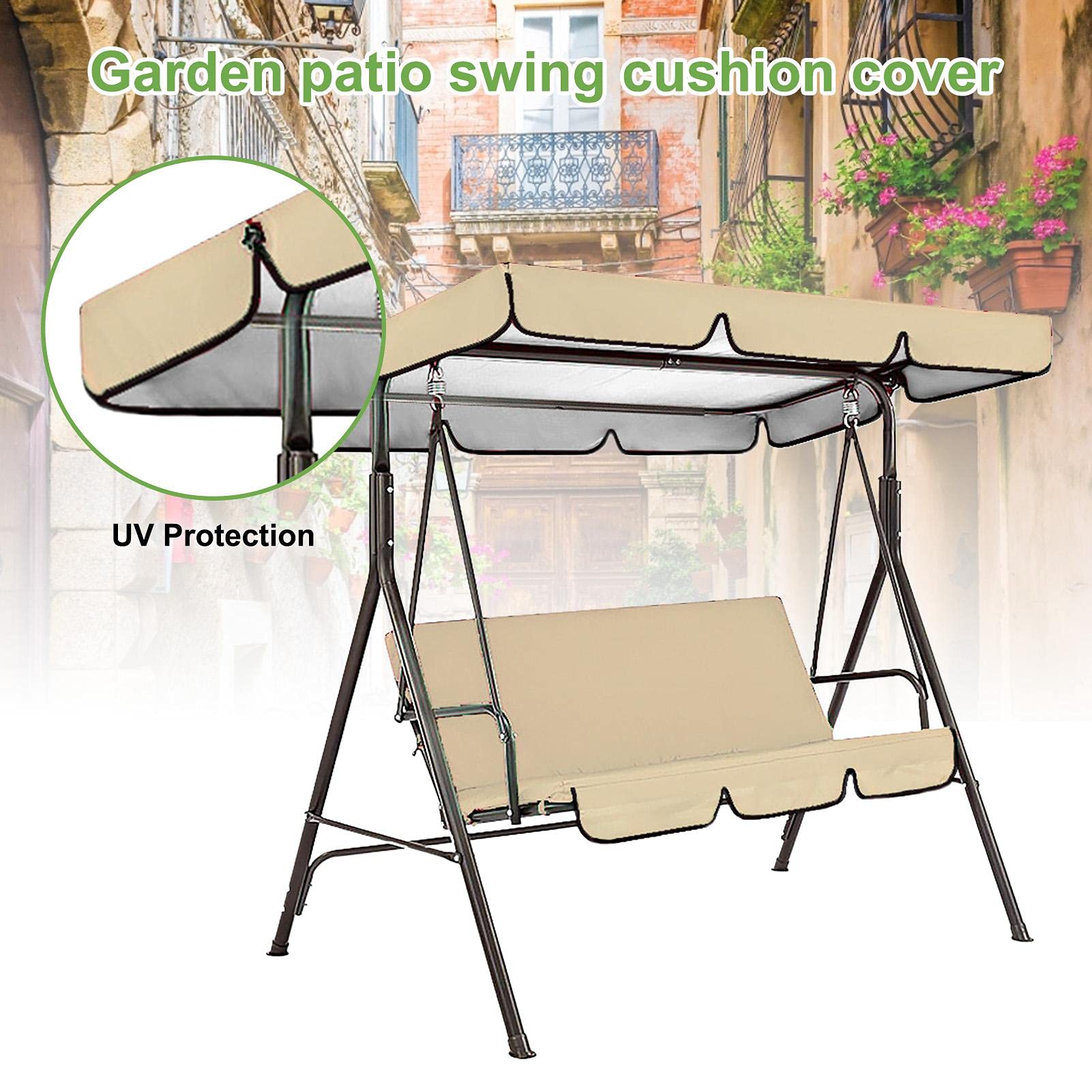 repuesto para cojín balancín Patio, para 3 personas, protección contra el polvo, funda superior repuesto y cojín balancín, funda impermeable
