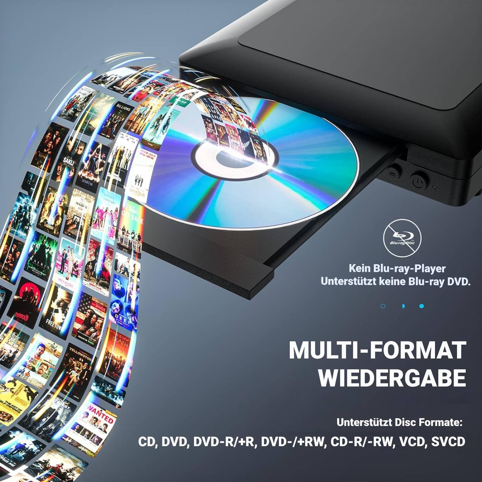 Mini lecteur DVD portable pour téléviseur avec câble HDMI/RCA, lecteur CD HD 1080p pour TV, toutes les régions, mémoire Breakpoint, Pal/Ntsc intégré, USB 2.0
