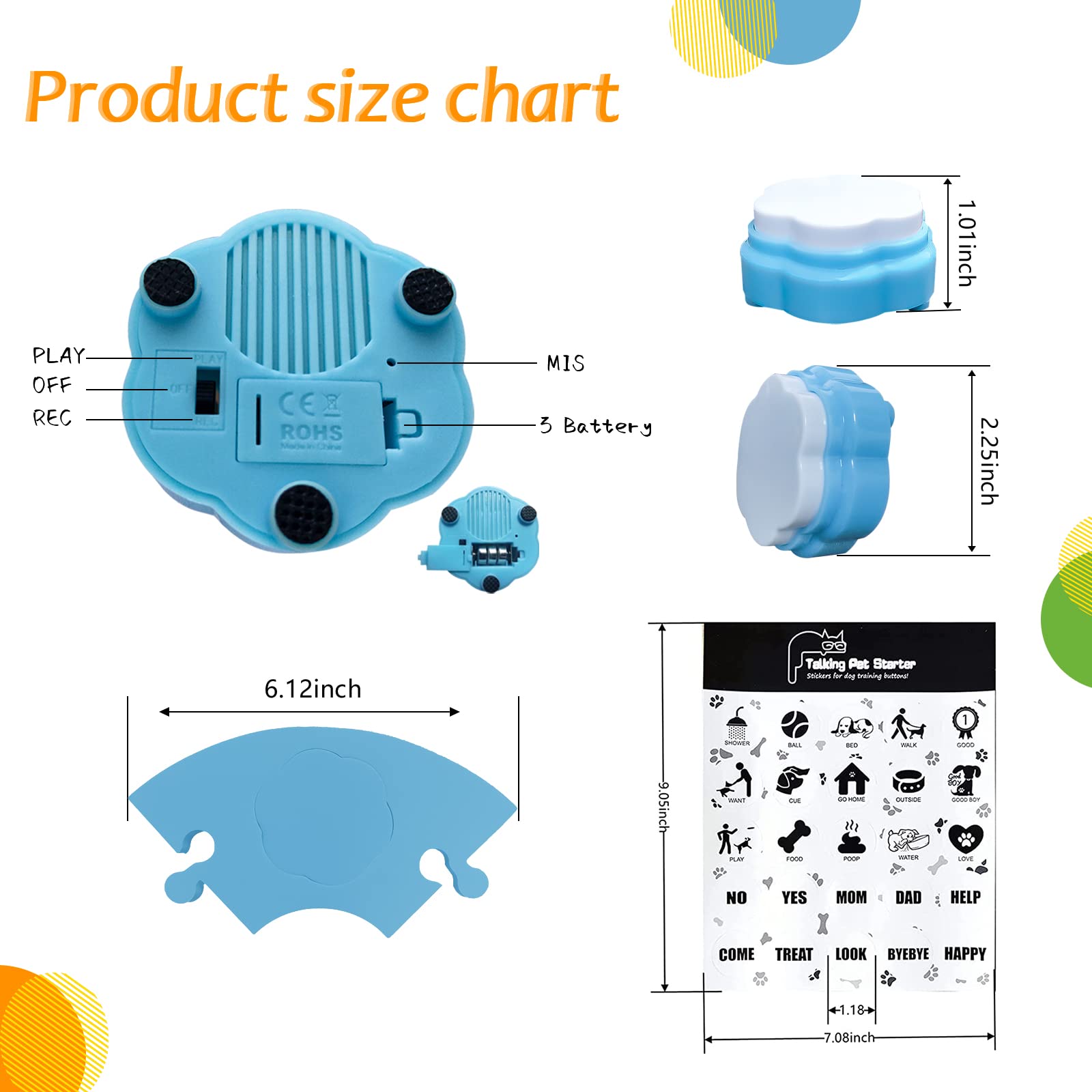 8 Boutons colorés pour Chien, Boutons parlants pour Chien, Set de Boutons de Dressage pour Animaux, Boutons de Communication pour Chien, (Piles Non fournies)
