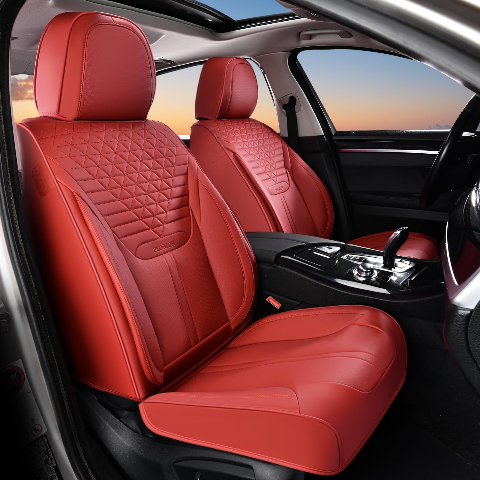 Car Seat Covers for Front Seats, Universal Seat Cushion 2 Seats, Car Seat Protector Waterproof, Premium Leather Automotive Seat Covers for Most Cars, Sedans, SUVs, and Trucks-Red
