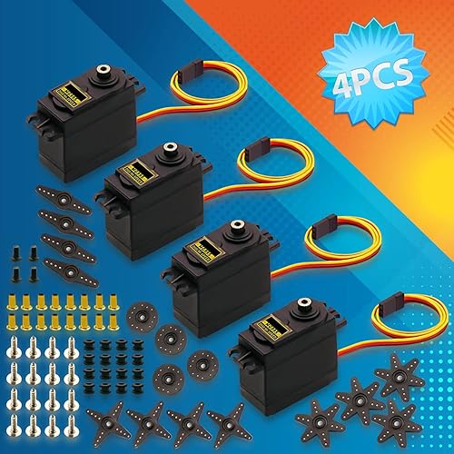 Miniatura 3 de DaFuRui Paquete de 4 unidades MG995 de 1.94oz de engranaje de metal servomotor digital compatible con Arduino Futaba JR RC helicóptero, automóvil,