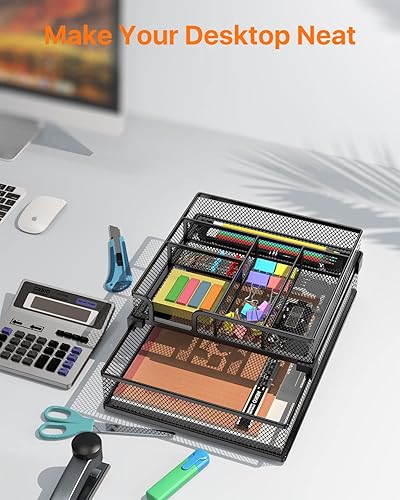 Miniatura 3 de Organizador de papel de malla metálica 2 en 1, organizador de cajones de escritorio, bandeja de cartas, bolígrafos, lápiz, bandeja organizadora de