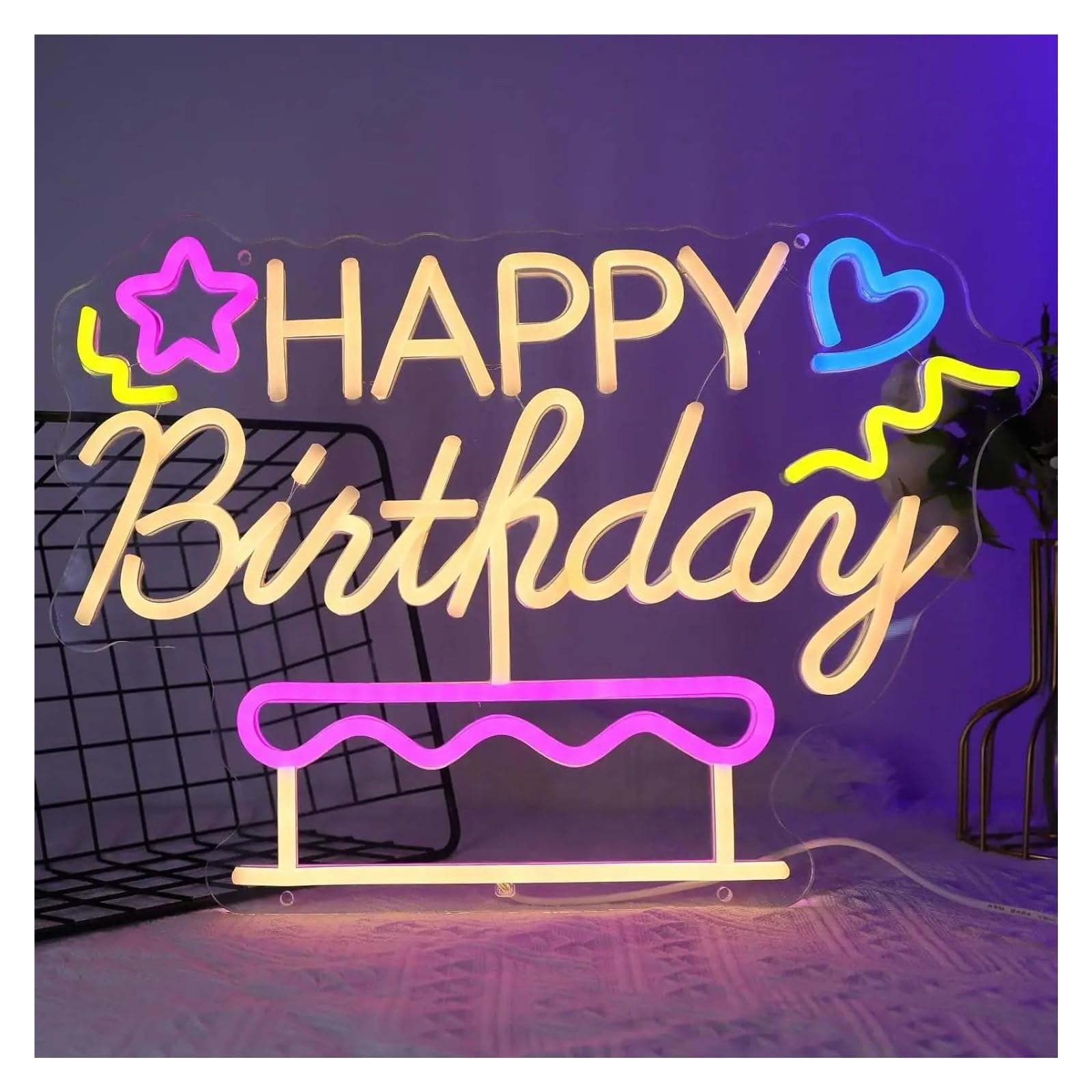 LEMST Sign Lamp Happy Birthday Neon Sign Neon Light Sign for Wall Decor USB Powered Dimmable Night Light 29.8cmx40cm