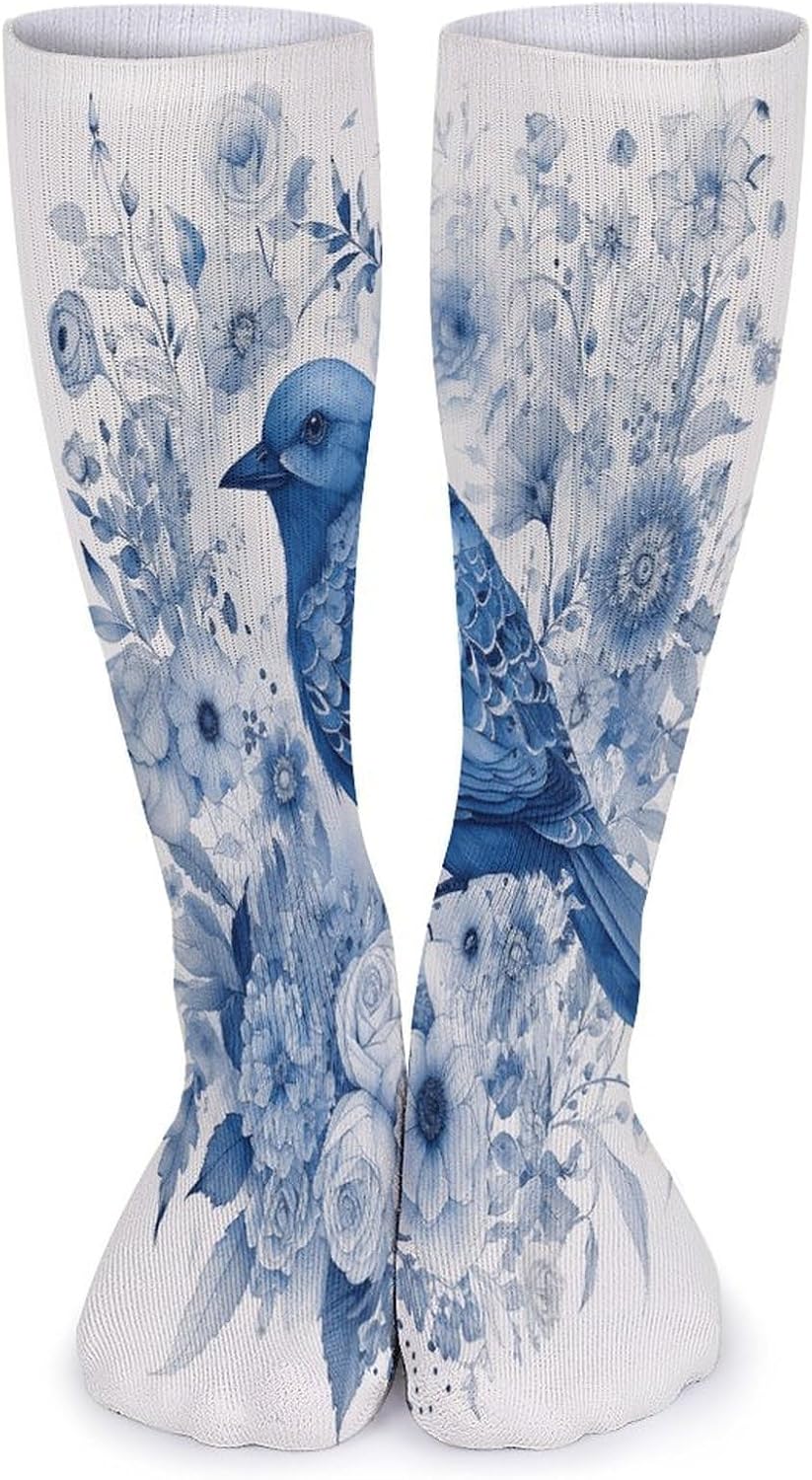 Bluebird Flowers Crew Socks Casual Breathable Calf Socks | Cushion Running Athletic Socks Long Performance Breathable Sports Socks for Women Men