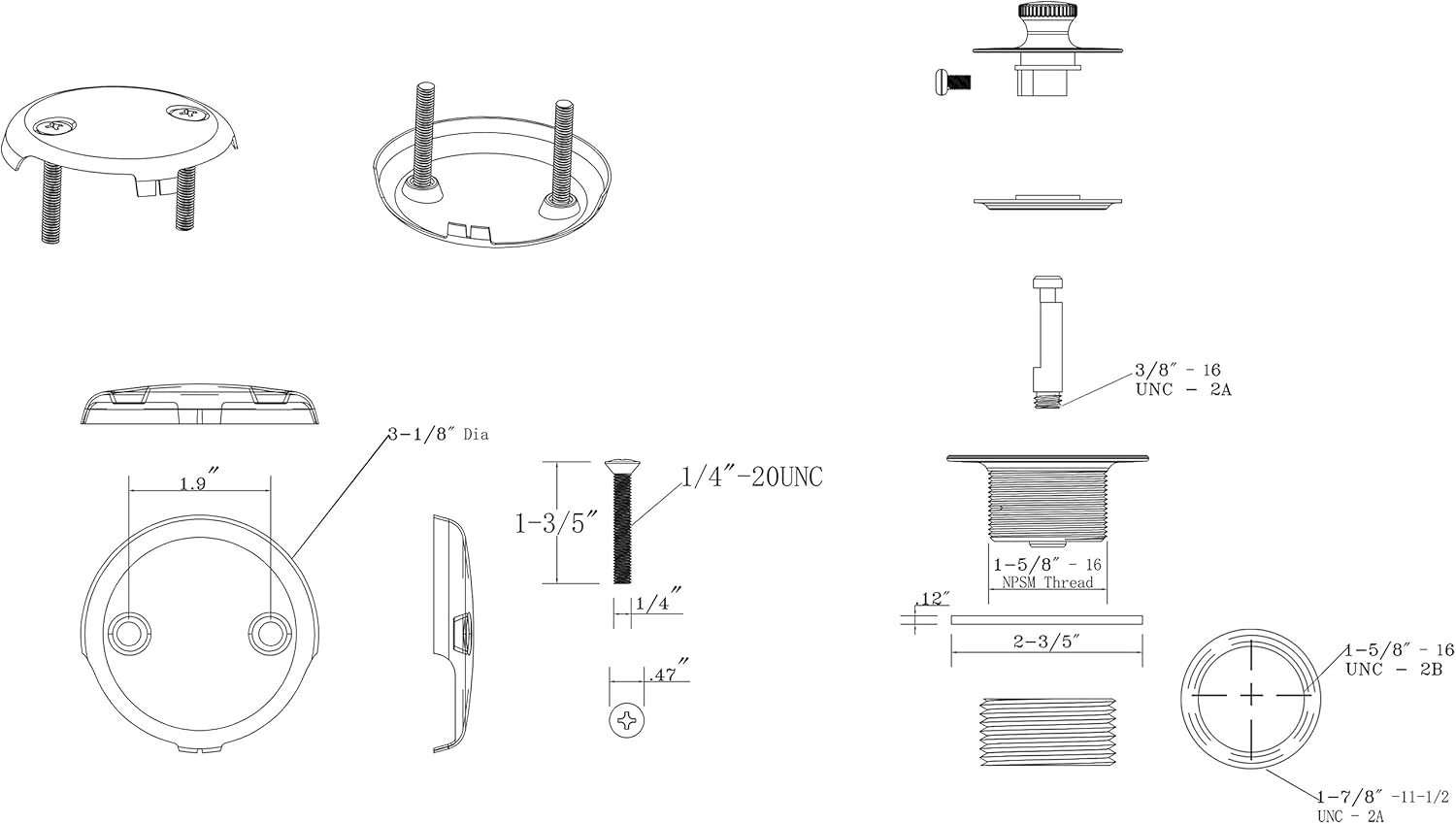 Conversion Kit Bathtub Tub Drain Assembly, Lift and Turn Tub Drain Kit, Brass Construction Easy Installation (Oil Rubbed Bronze) - - 