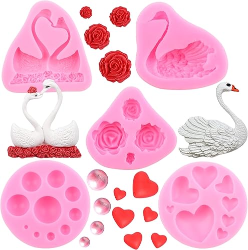 Love Heart Rose Flower Moldes de silicona para fondant de perlas de cisne para decoración de cupcakes, decoración de pasteles, caramelo, pasta de