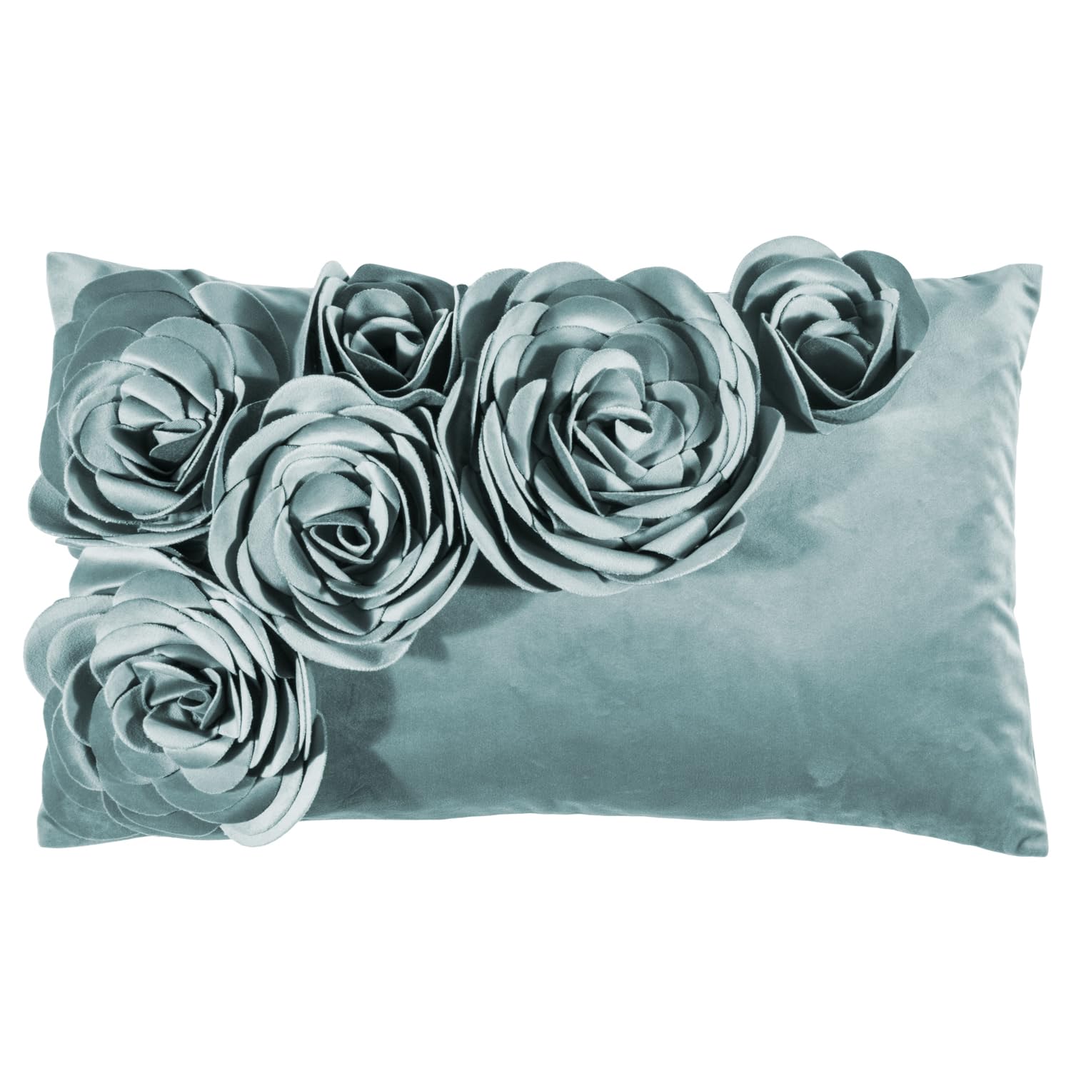 Pad - Floral - Kissenhülle - Samt Kissen - Zierkissen - Kissenhülle - Blütenapplikationen - 30 x 50, SLY Blau