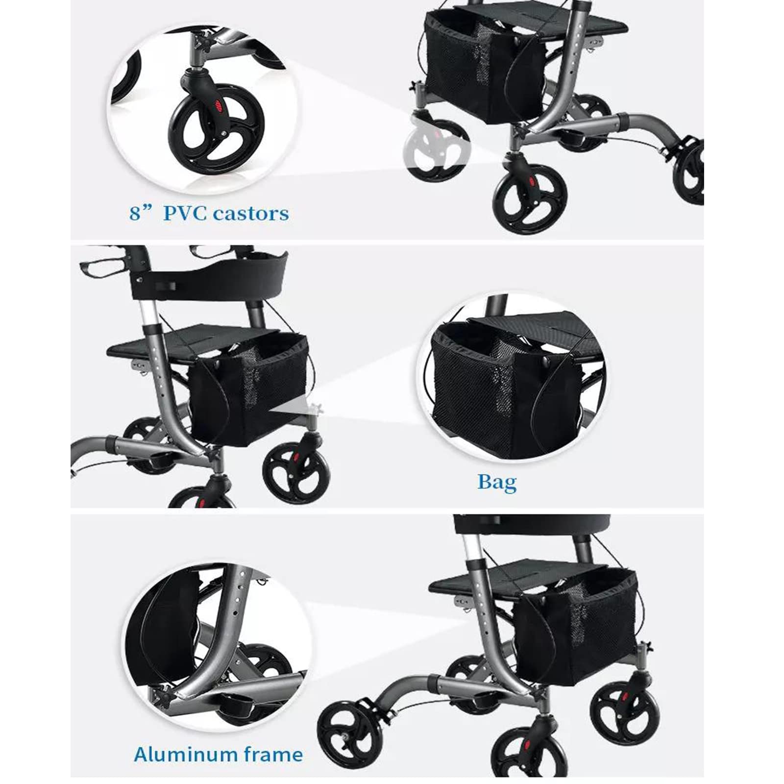 Rollator Walkers Rollator Walker für Senioren, leichte Mobilitäts-Gehhilfe mit Sitz, Gehhilfe mit Sitz, zusammenklappbarer Transportrollstuhl Rollator(