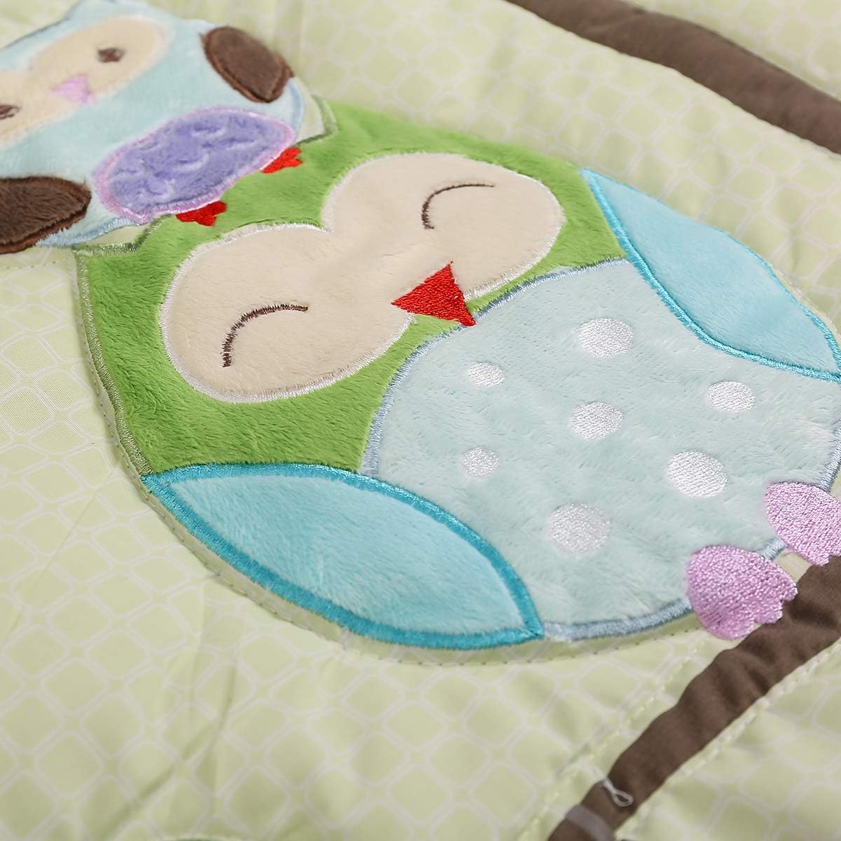 3 PCs Green Owl Theme Nursery Crib Bedding Set Quilt Fitted Sheet Skirt Embroidery Owl Squirrel Baby Girl Boy Cot Bedding Set