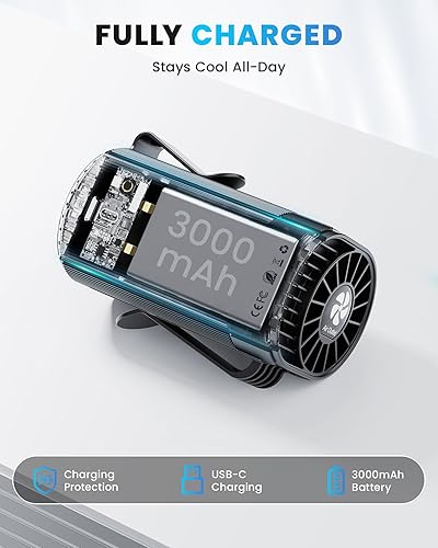 Miniatura 3 de Ventilador portátil, mini ventilador de cintura recargable personal, funciona con batería de 3000 mAh, tiempo máximo de trabajo de 24 horas,