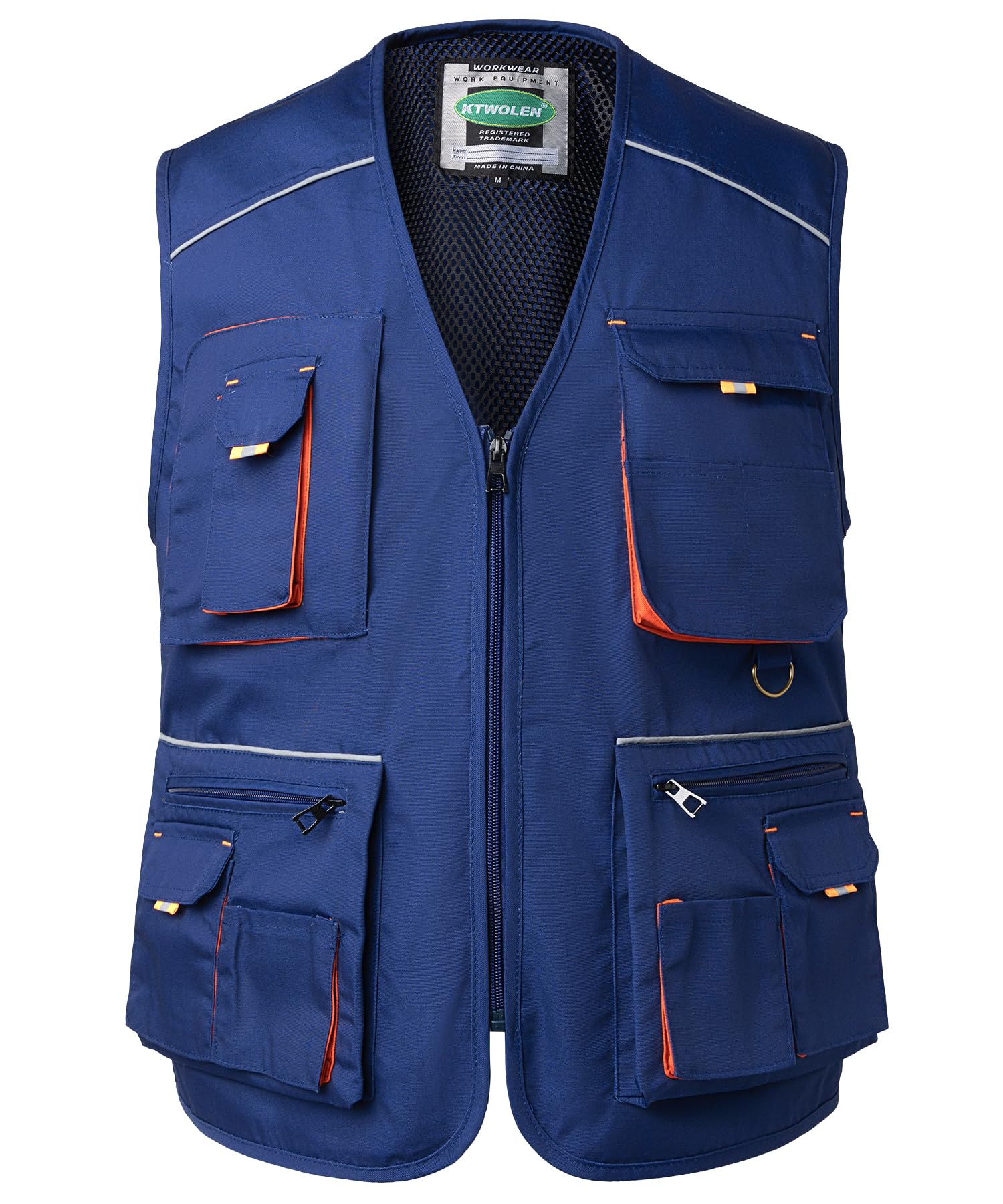 KTWOLEN Men's Work Vest Carpenters Tool Multi-Pocket Safety Vest Construction Mechanics Sleeveless Work Gilet, Blue, M