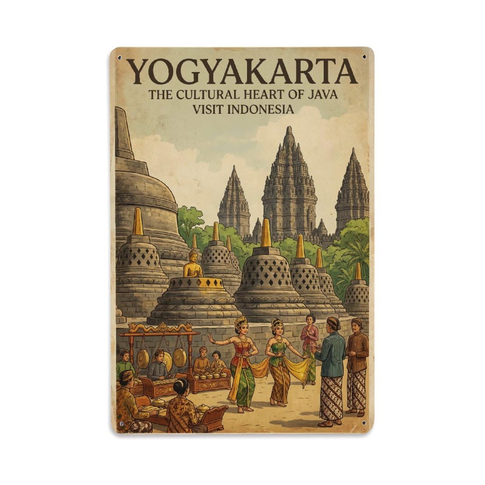 Gead 8X12inch Style Retro Indonesia Yogyakarta Travel Metal Tin Sign