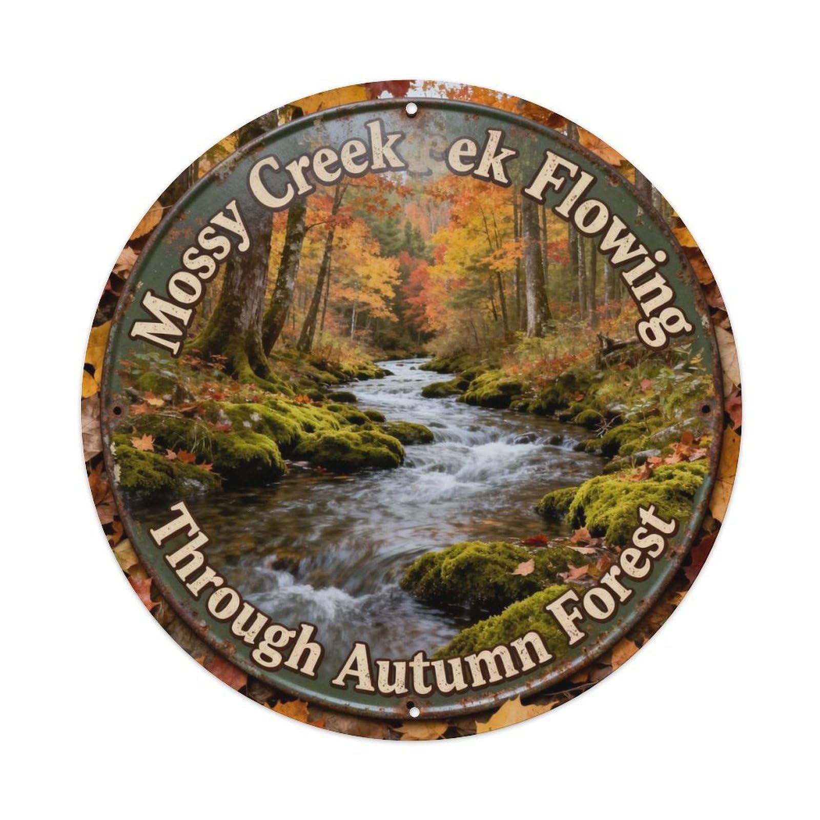 Mossy Creek Flowing Through Autumn Forest Metal Tin Sign Plaque