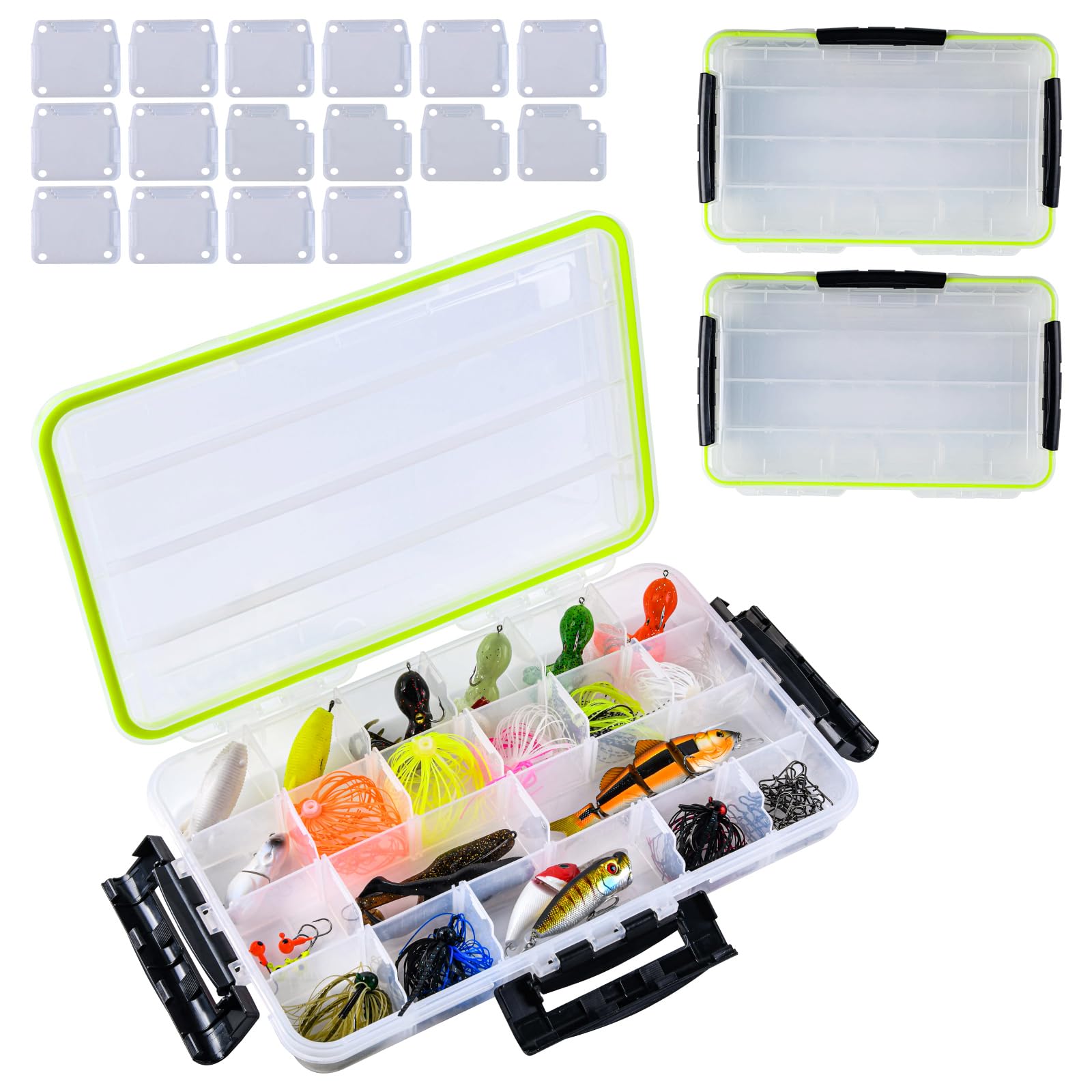 Goture2 Pcs 3700 Tackle Trays, Fishing Tackle Box, Waterproof Floating Airtight Stowaway, 3700 Tray with Adjustable Dividers, Sun Protection, Fishing Storage Lure Box for Freshwater Saltwater,