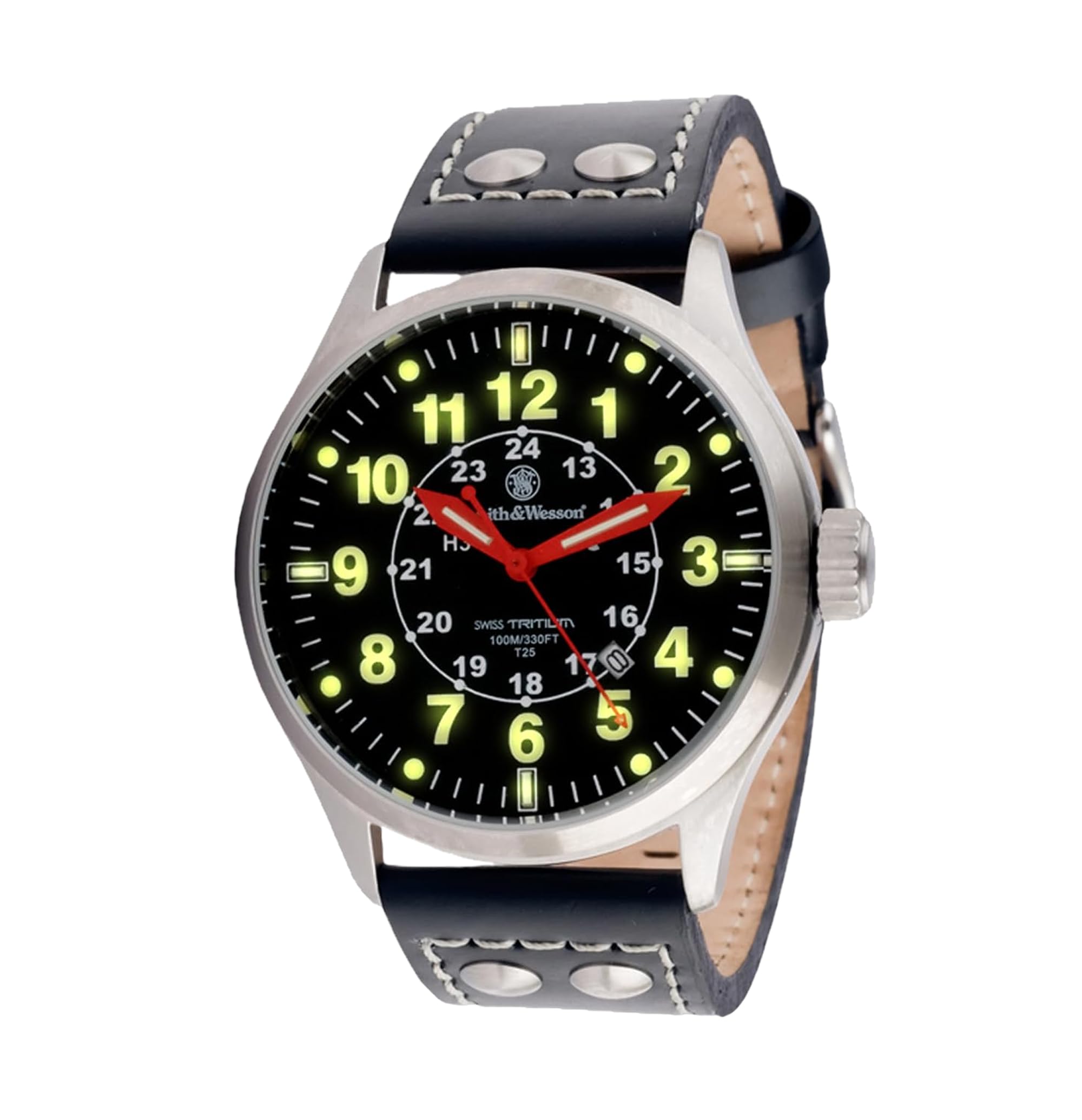 Smith & Wesson 3SWW-GRH-1 Mumbai Lamplighter Swiss Tritium Watch (Relojes de Hombre) with Leather Strap, Black, Waterproof Tactical Military Watch with Precision Quartz Japanese Components Movement