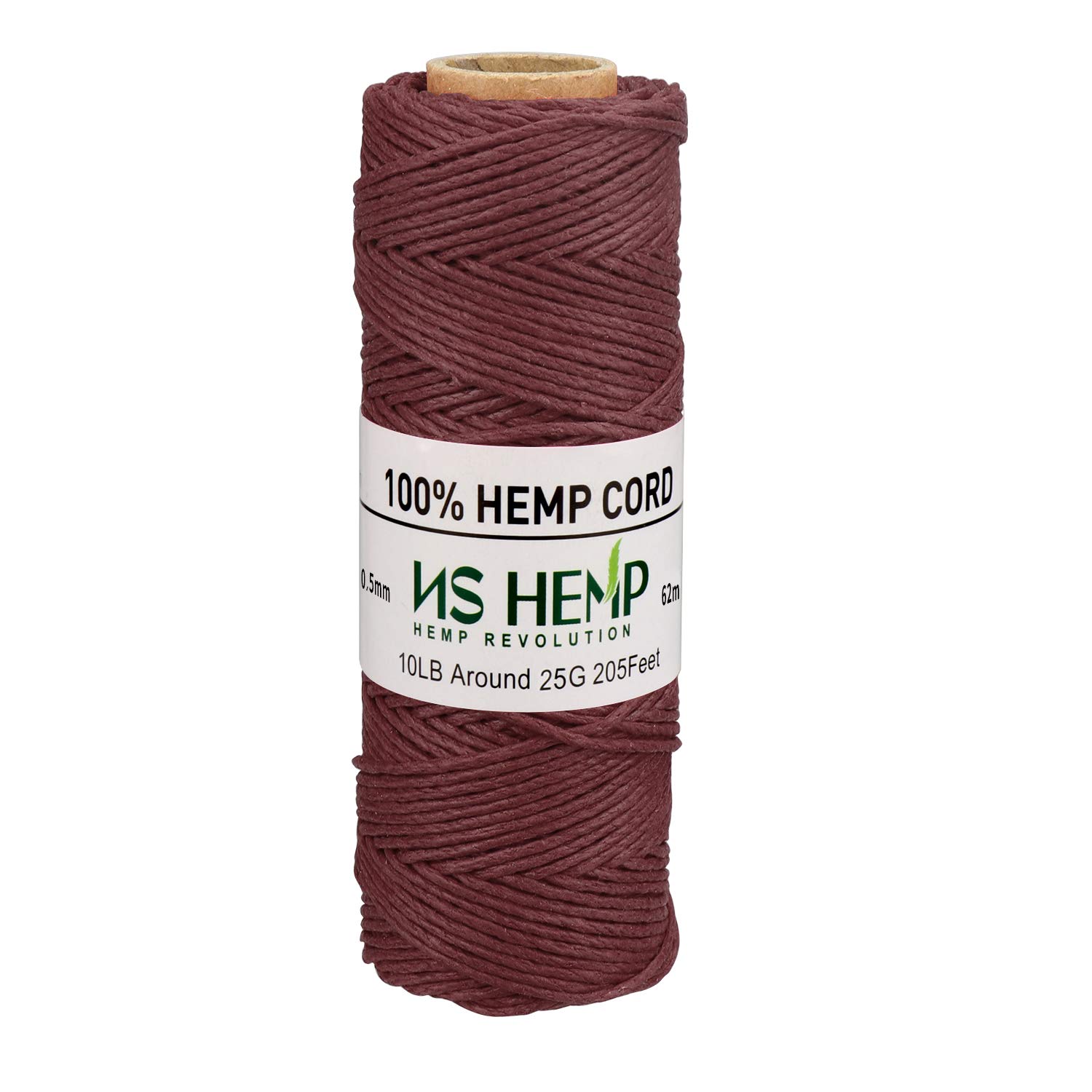 NS HEMP 100% Hemp Cord for Jewelry Making 0.5mm 62 Meters (205feet) (24# Wine-red)