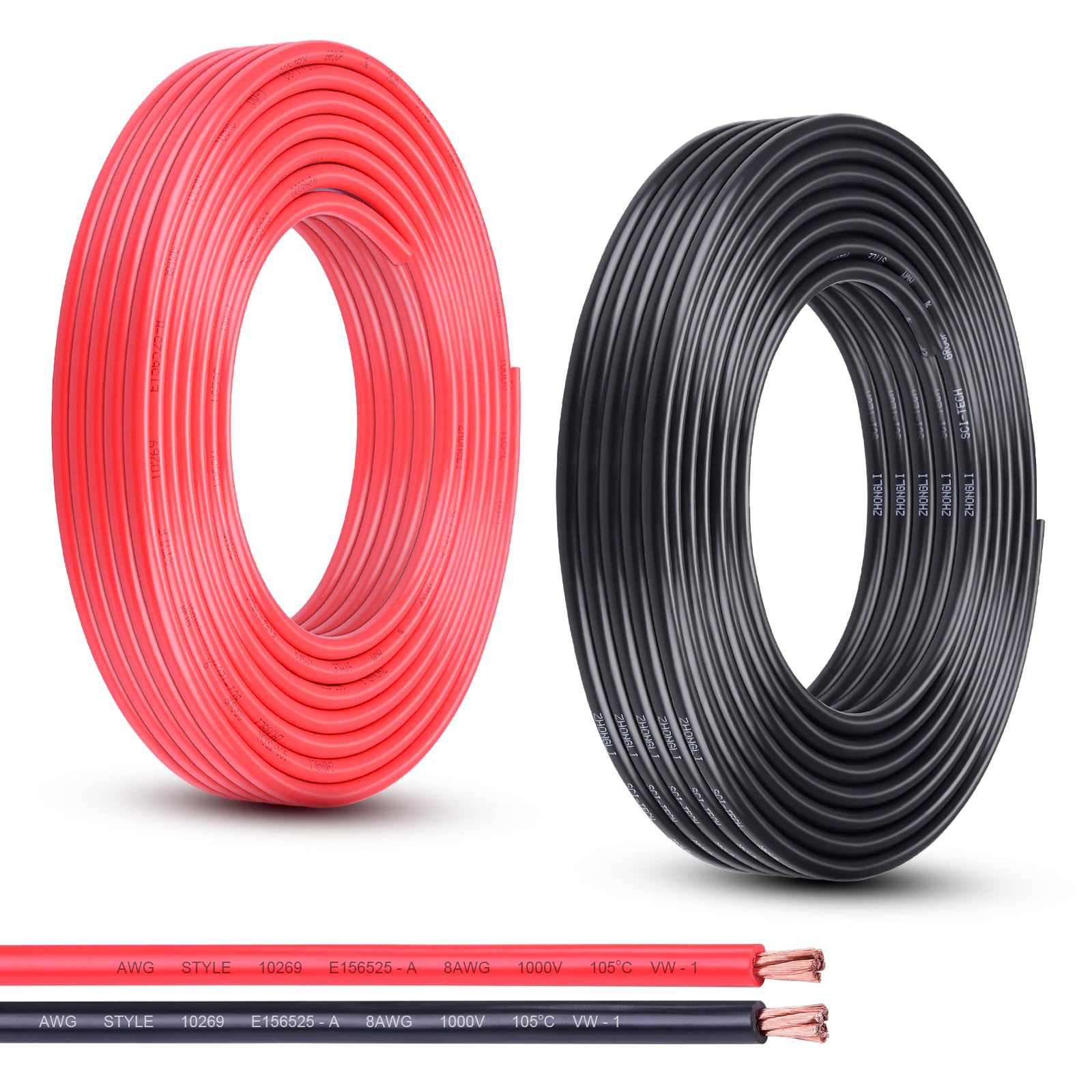8 Gauge Wire, 50FT Red and Black Stranded Oxygen-Free Copper Wire, Flexible 8 AWG Wire for Automotive Boat Marine Solar Panel LED Lights (8AWG, 50FT)