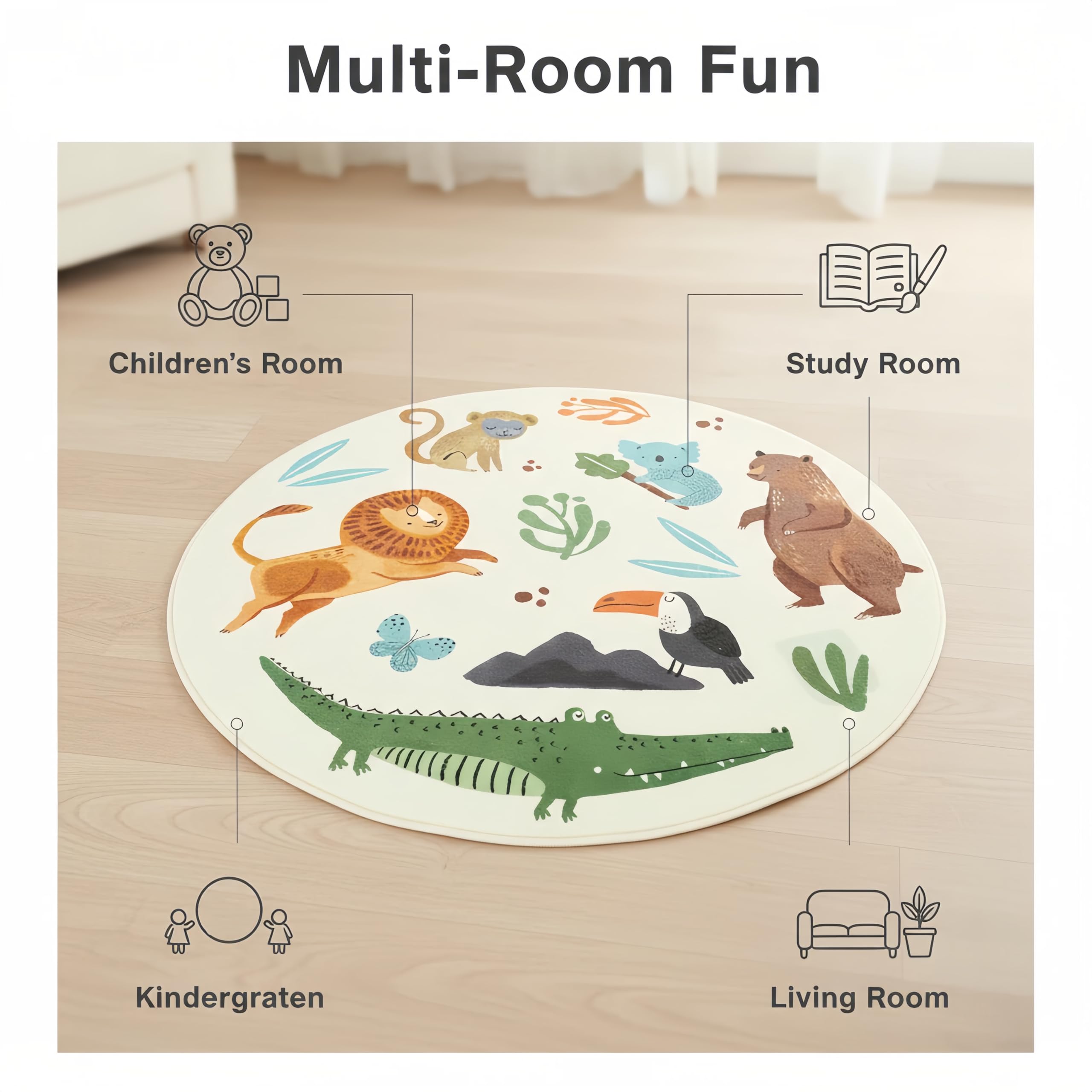 Paco Home Tapis pour Enfant Poils Ras Chambre Enfant avec Motifs Animaux et Jungle, Dimension:80x150 cm, Couleur:Beige
