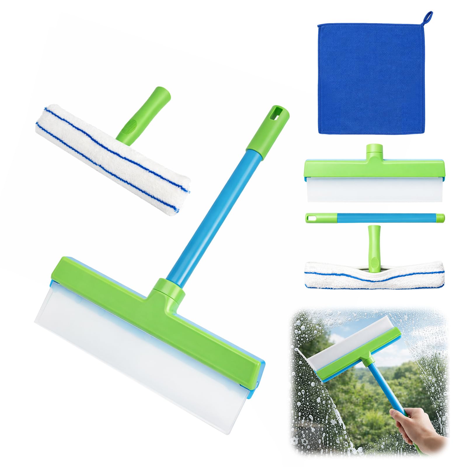 5 Pcs Reusable Silicone Blade Window Squeegee - Window Cleaning Kit With Microfiber Scrubber, Windows Squeegee Glass Cleaner Tool, Windows Cleaner Equipment for Glasses, Mirrors, Bathrooms