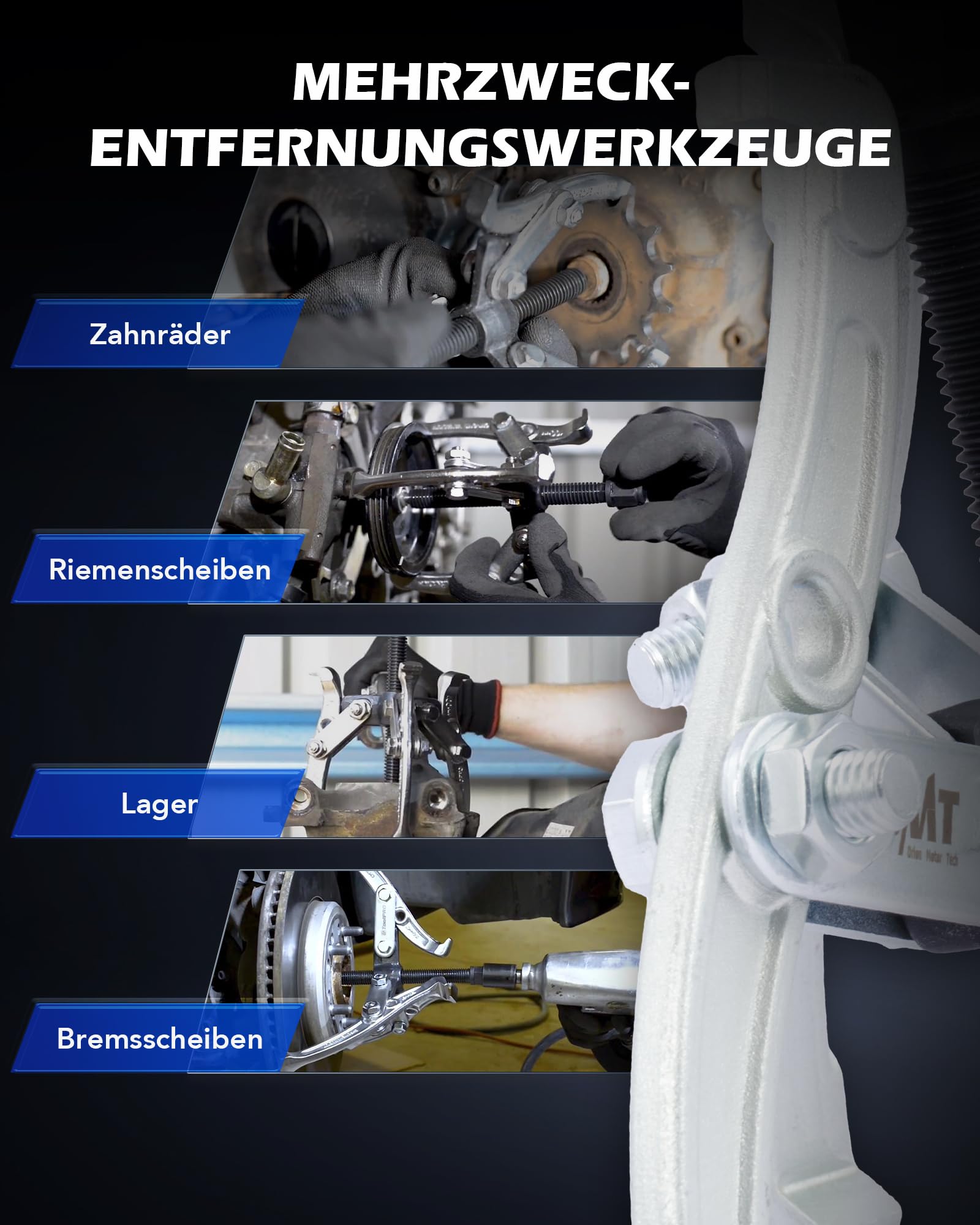 Orion Motor Tech Abzieher Werkzeug Lagerabzieher Lager Abzieher Satz Klauenabzieher 3-armig 75, 100, 150mm Außen-/Innenabzieher für Kugellager, Schiebezahnräder, Schwungräder, Fahrzeugräder