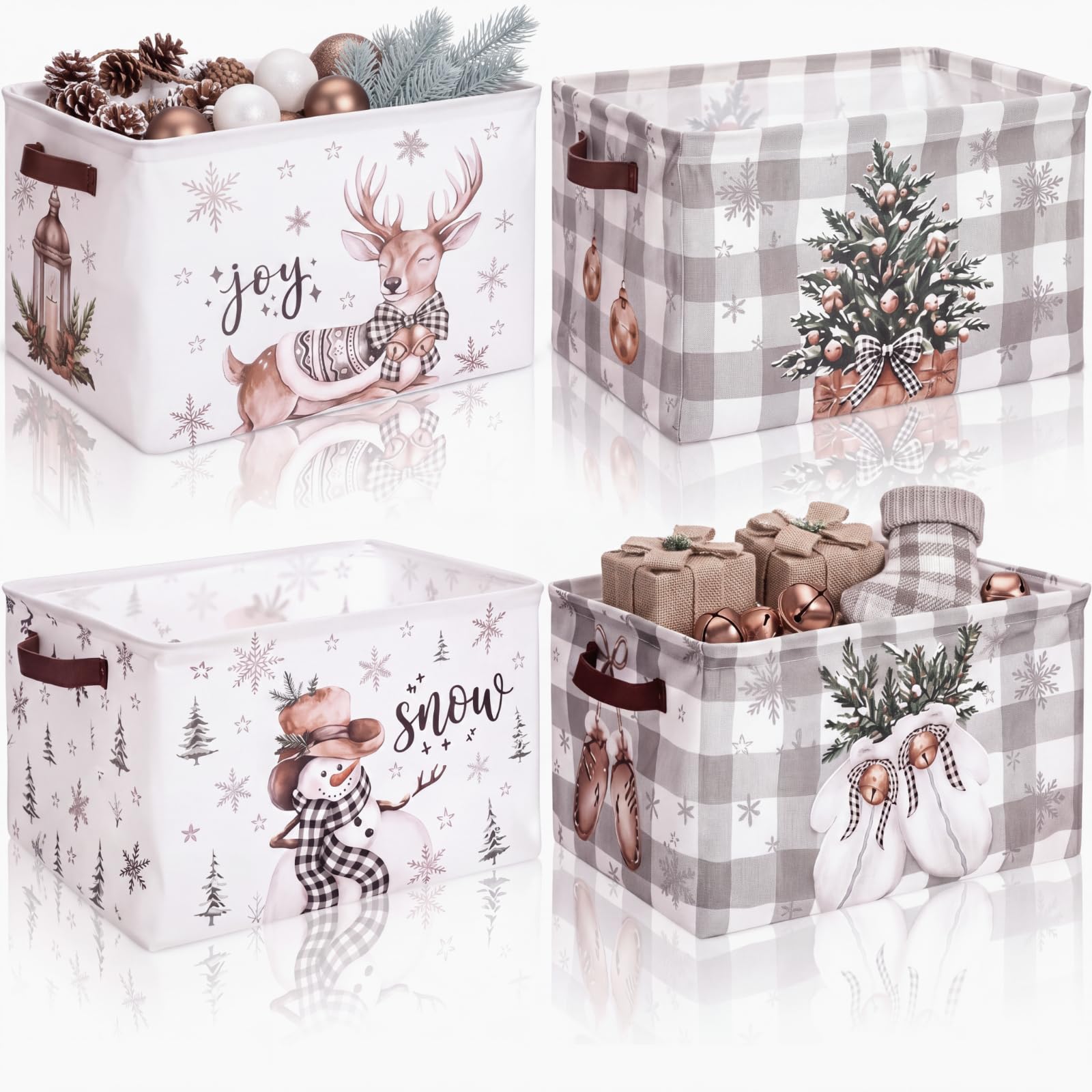 Fuutreo 4 Pack 15" x 10" x 8.7" Large Christmas Storage Basket for Gifts