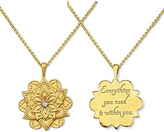HOPE LOVE SHINE Mandala Necklace – “Everything You Need Is Within You” Engraved Pendant – Gold Spiritual Jewelry for Women, Self-Love Gift, Affirmation Necklace for Healing & Encouragement
