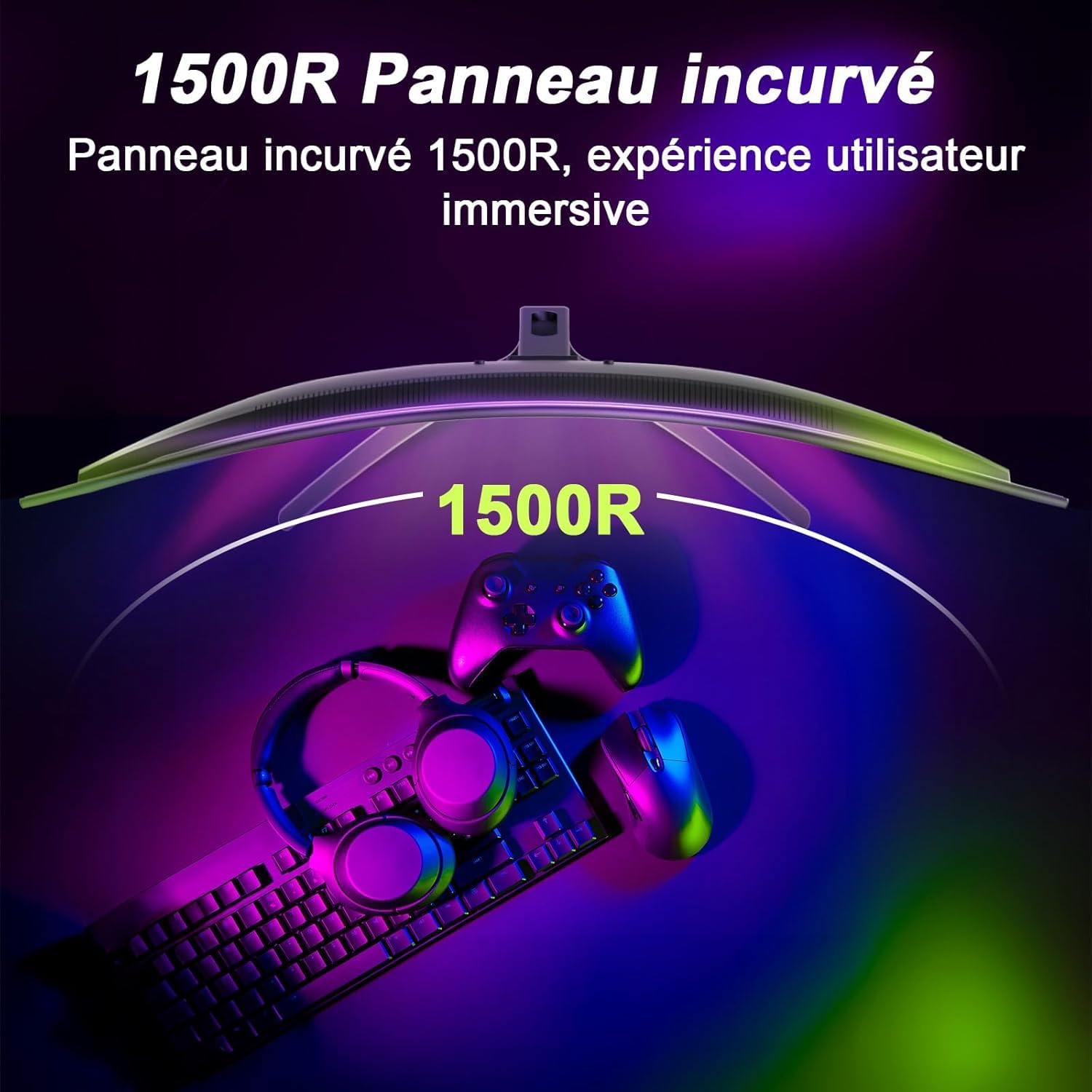 Amzfast Monitor Gaming Curvo 27'' - 240Hz, 1ms MPRT, Adaptive Sync, HDR10, DCI-P3 95%, Anti-Flicker/Glare, Low Blue Light, 1500R, VESA Mount, HDMI 2.0/DisplayPort, mit DP-Kabel, AMZG27C1 Pro