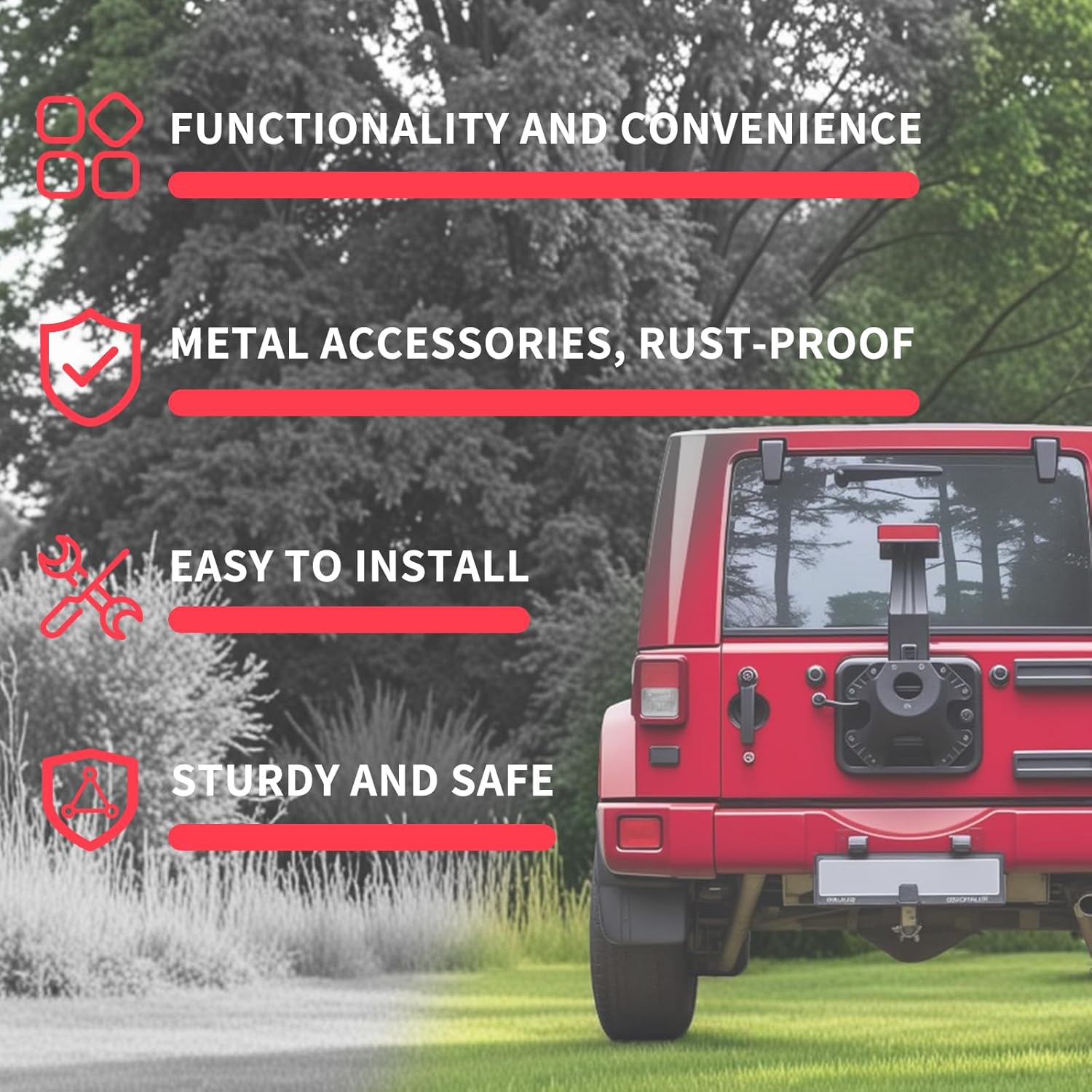 for JK up to 37" Spare Tire Carrier with Third Brake Light Bracket Compatible with 2007 2008 2009 2010 2011 2012 2013 2014 2015 2016 2017 2018 Jeep Wrangler JK JKU Width-Adjustable Tire Lift