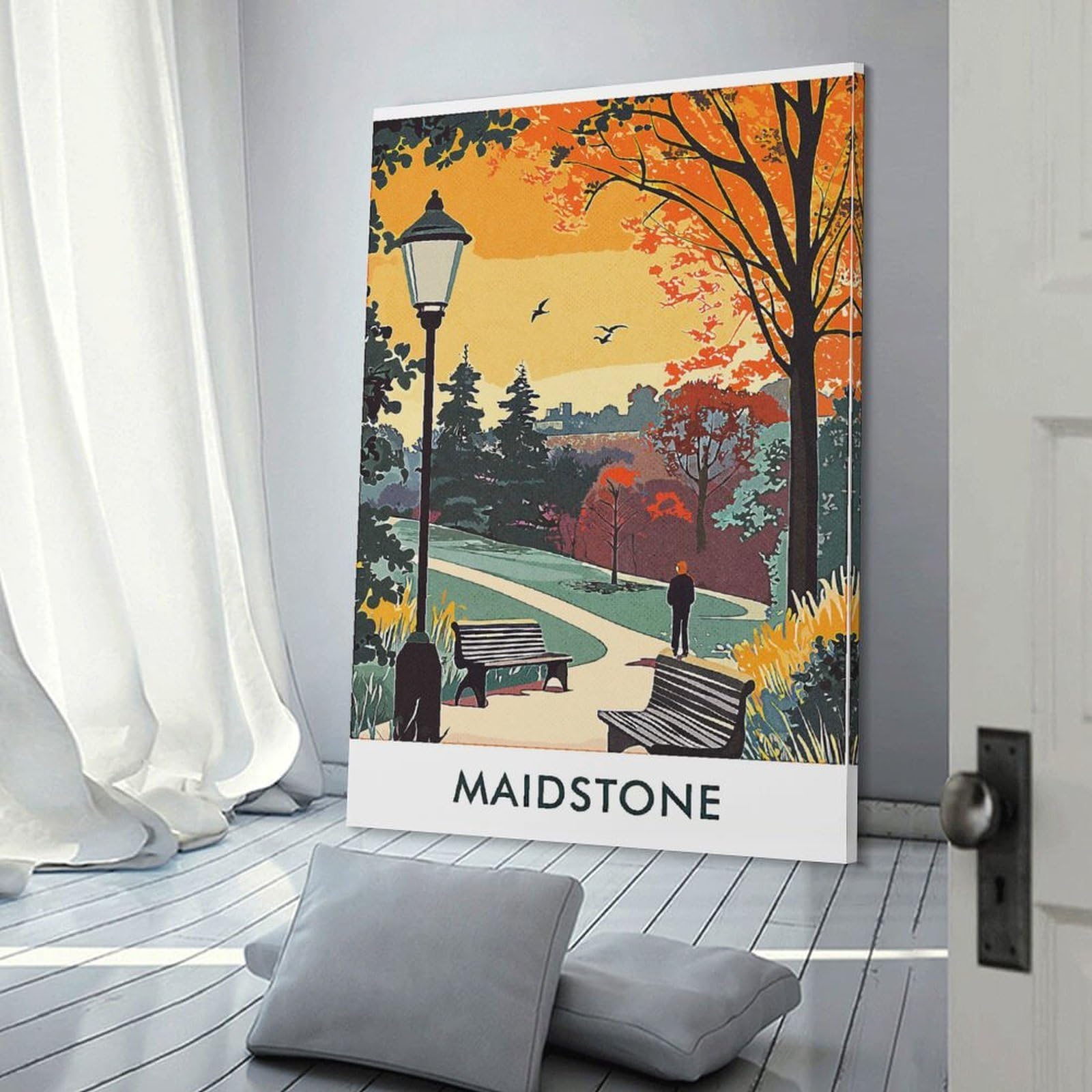 Junmoney Canvas Wall Picture Maidstone Park Illustration, 20x30inch(50x75cm), for Study, Office Or Focused Interiors, Wall Art That Adds Style to Work Areas