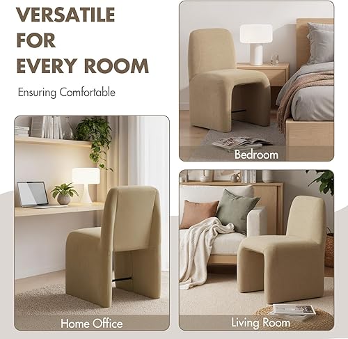 Miniatura 8 de Juego de 6 sillas de comedor tapizadas, modernas sillas de escritorio sin brazos con reposapiés de metal para comedor, dormitorio, sala de estar