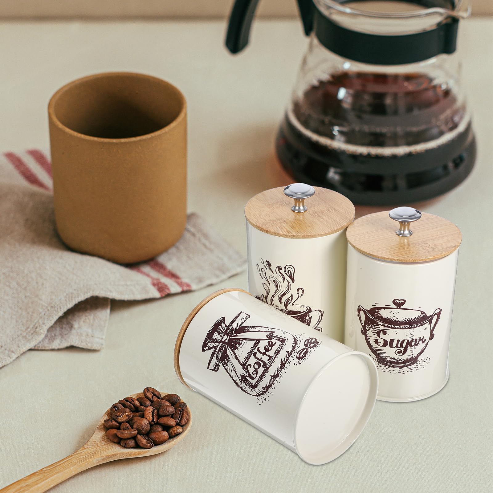 Set di 3 Barattoli Ermetici per Caffè Tè Zucchero con Coperchio