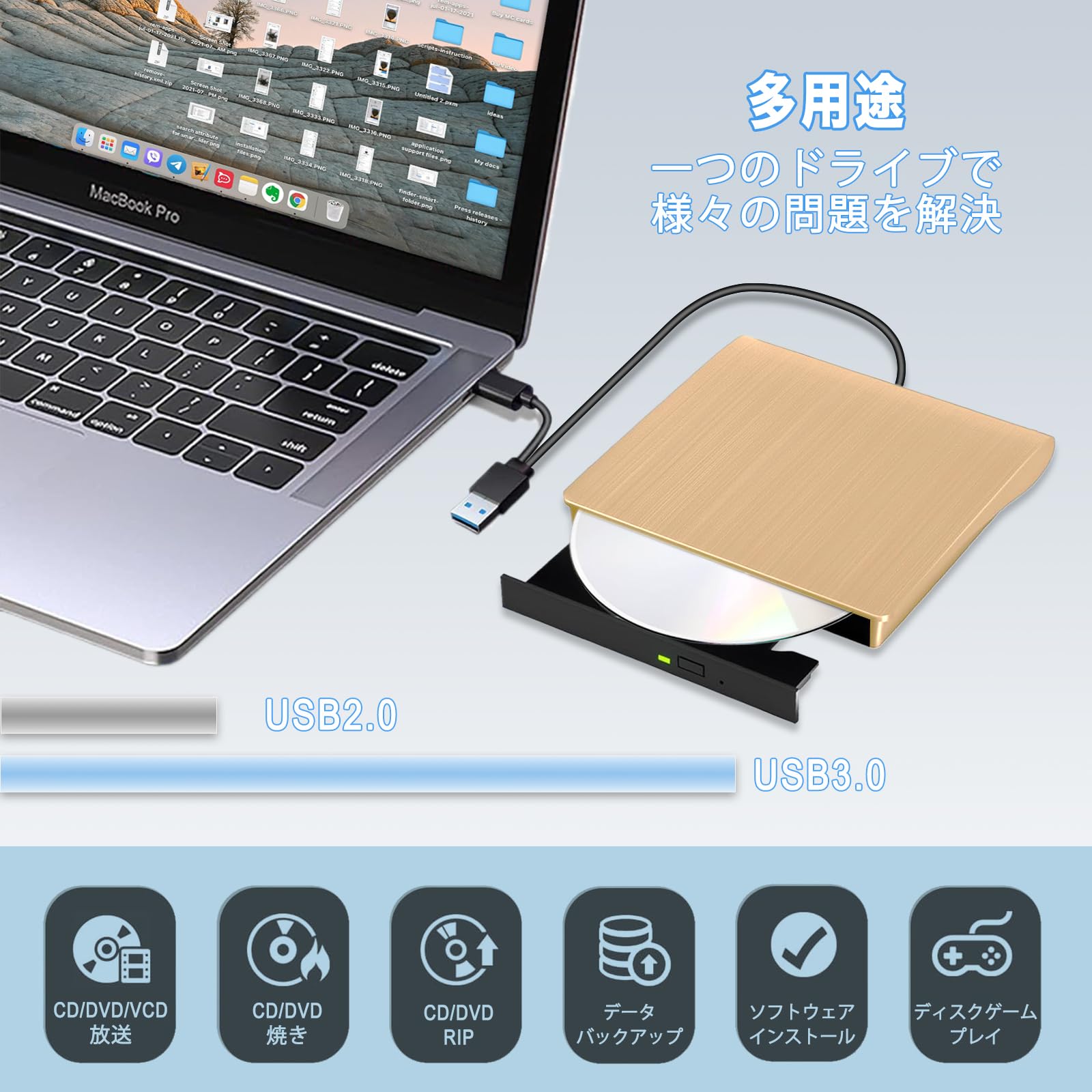Amazon.co.jp: CD DVDドライブ 外付け USB3.0 Type-C Win/Mac/Linux