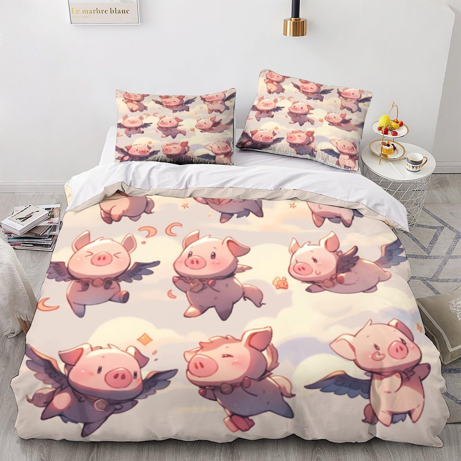 Housse de couette cochon volant pour illuminer la chambre d'enfant avec humour