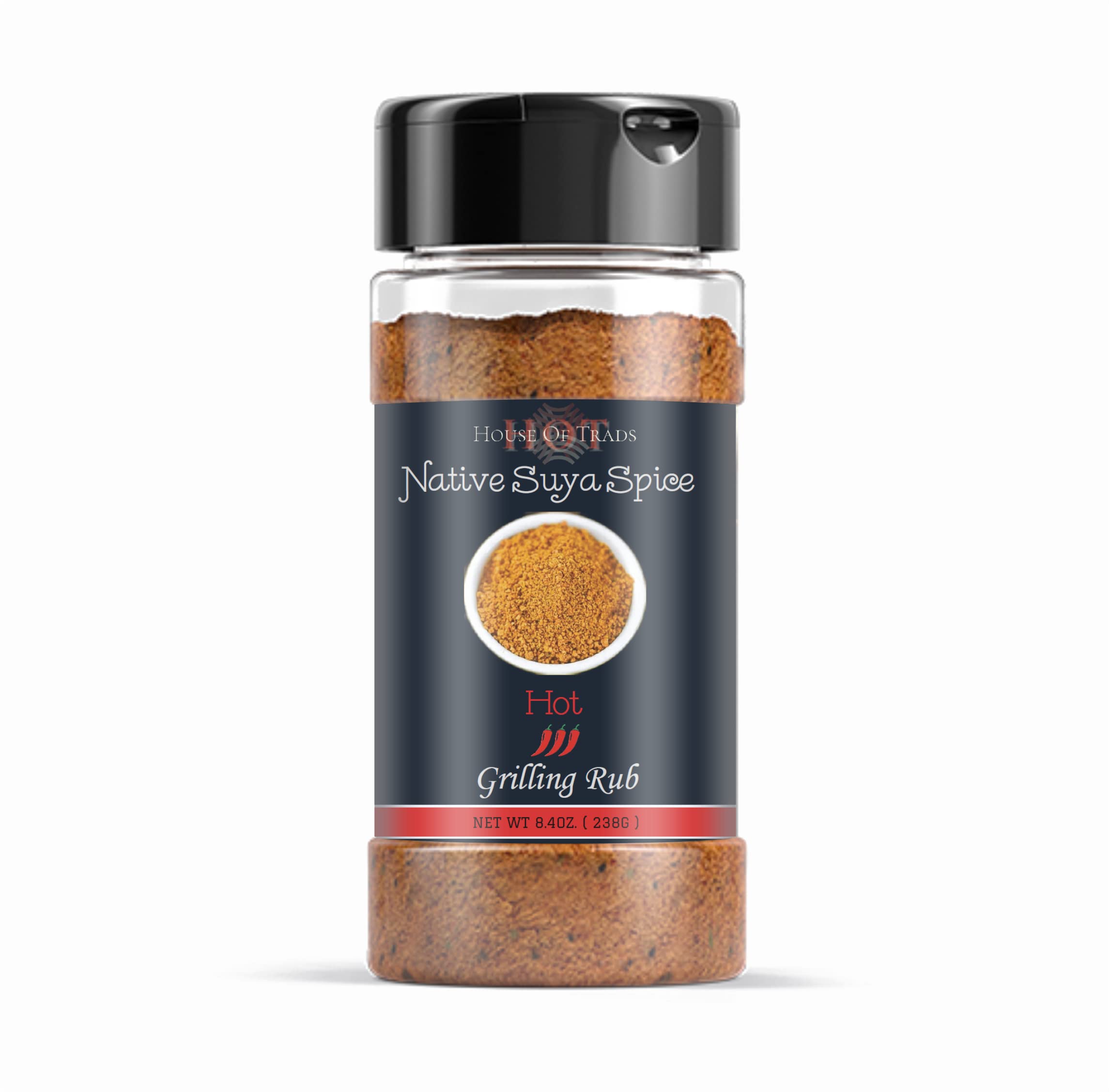 Native Suya Spice Grilling Rub - A blend of African Infused spices hand crafted to elevate your grilling game. Our Hot flavor has all the heat for the Adventurous (Hot, 8oz)