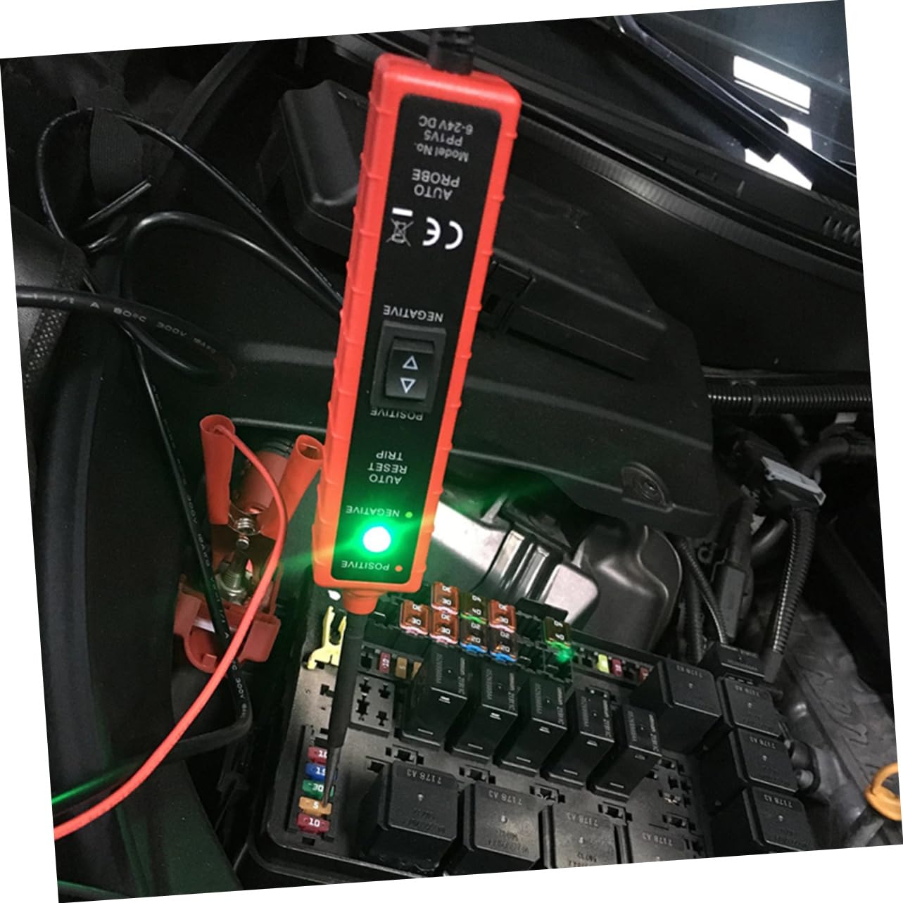 Comprobador de Circuitos Automotriz 6-24v Dc, Clips, Cable 16ft | ABS, Rojo y Negro, Conductividad, Diagnóstico, Enchufes, Sistema Eléctrico, 8A, Bornes Positivo y Negativo