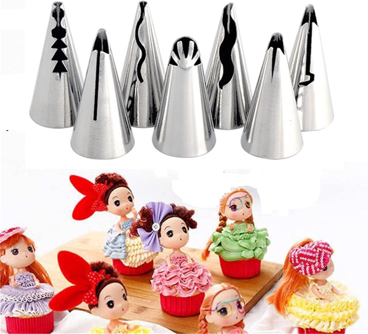 7 Pcs Pastry Decorating Tips, Stainless Steel Baking Kits, Piping