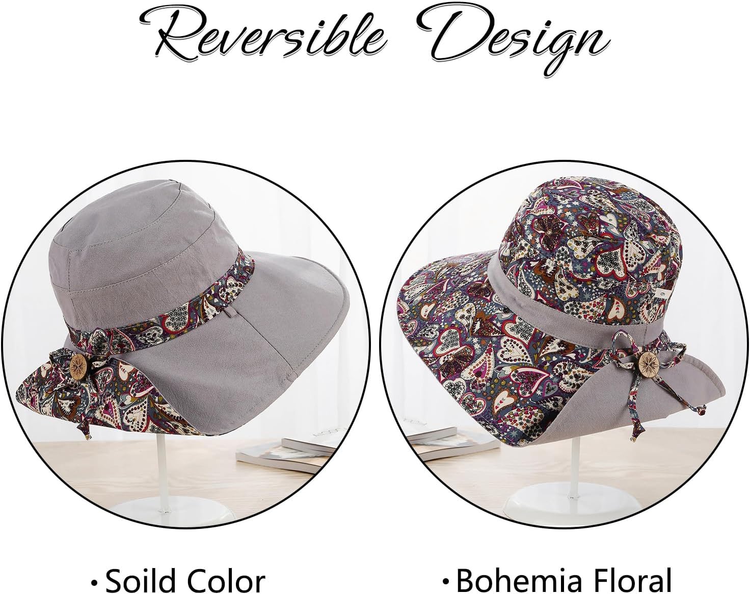 Women Wide Brim Sun Hat Reversible Bohemian Outdoor Bucket Fishing Hats UV Protection for Hiking Beach Travel - Image 3