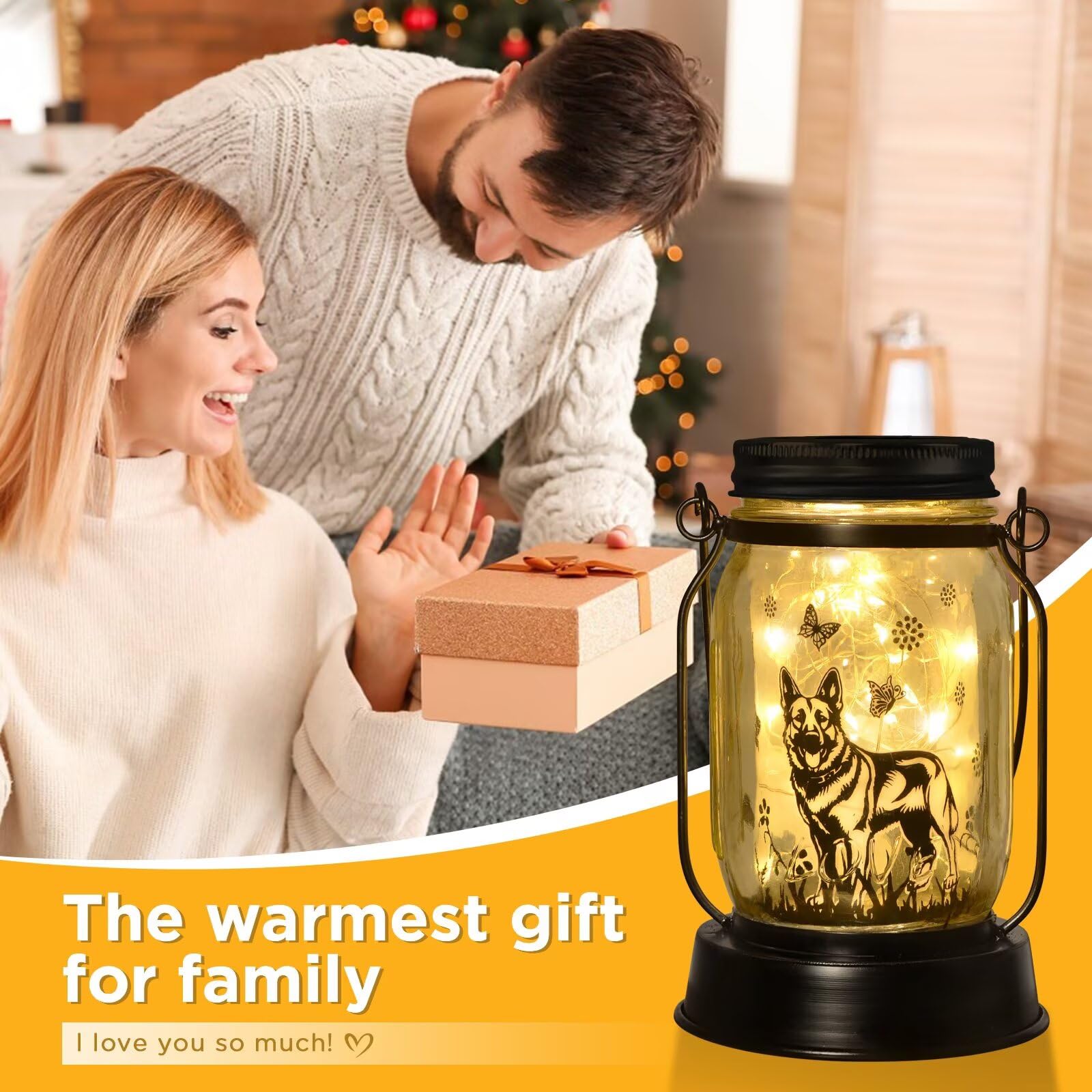 Kyoryuger German Shepherd Gifts for Women/Men, German Shepherd Solar Lanterns Dog Mom Birthday, Dog Lovers Lantern, Pet Loss Pet Memorial, Solar Garden Decor Outside for Yard, Patio,Backyard,Porch