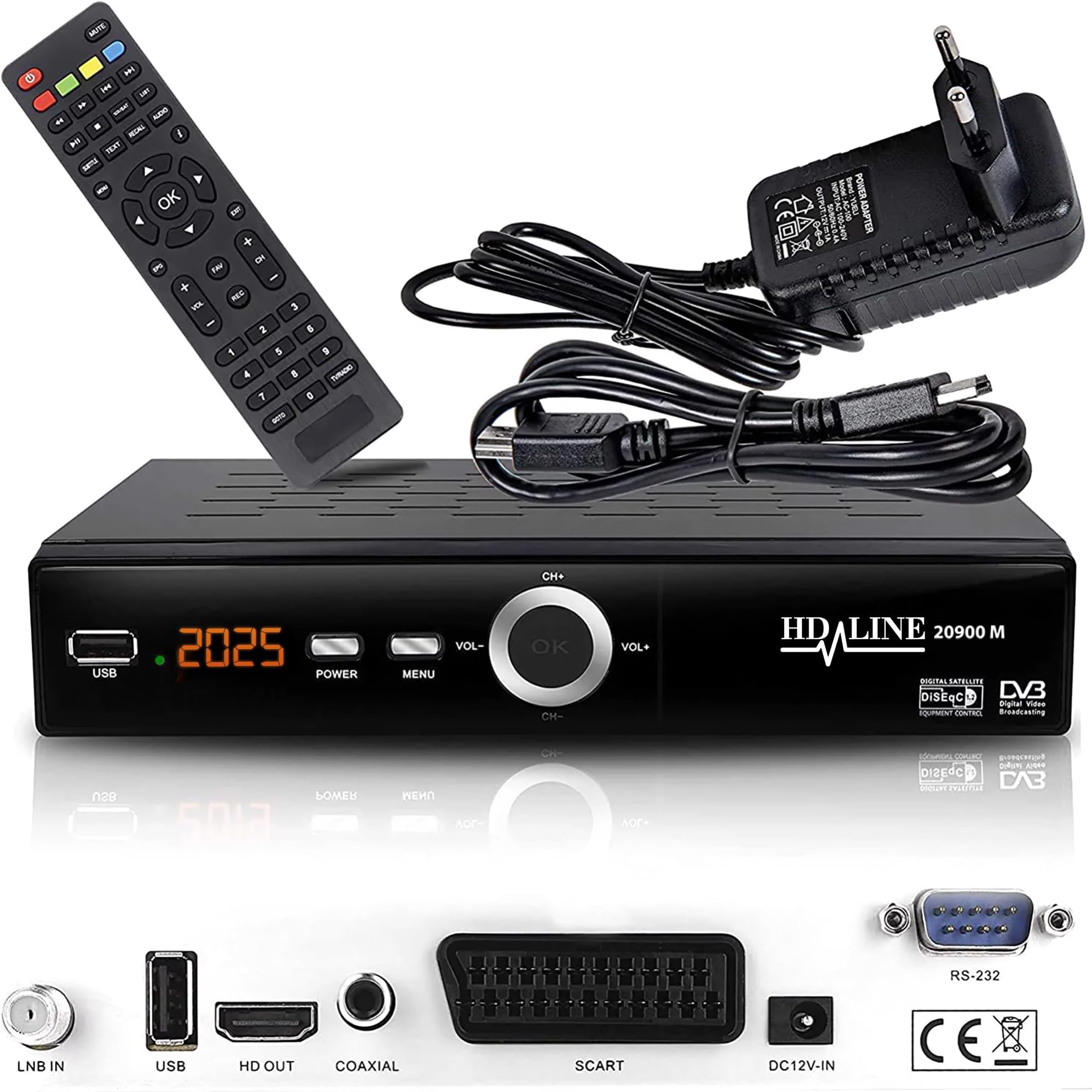 Hd-line Digital Satellite Receiver 20900 M (HDTV, DVB-S/S2, HDMI, SCART, 2 USB 2.0 ports, Full HD 1080p) [pre-programmed for Astra, Hotbird, Turksat] Only for German Channels