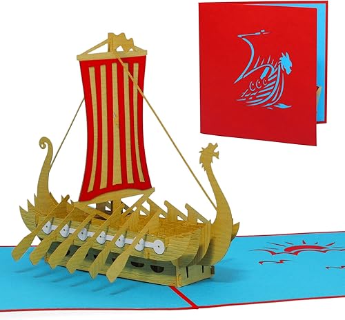 Miniatura 1 de LIN Tarjeta de felicitación 3D desplegable para fanáticos de los vikingos o como tarjeta de regalo para un recorrido en barco, barco vikingo,