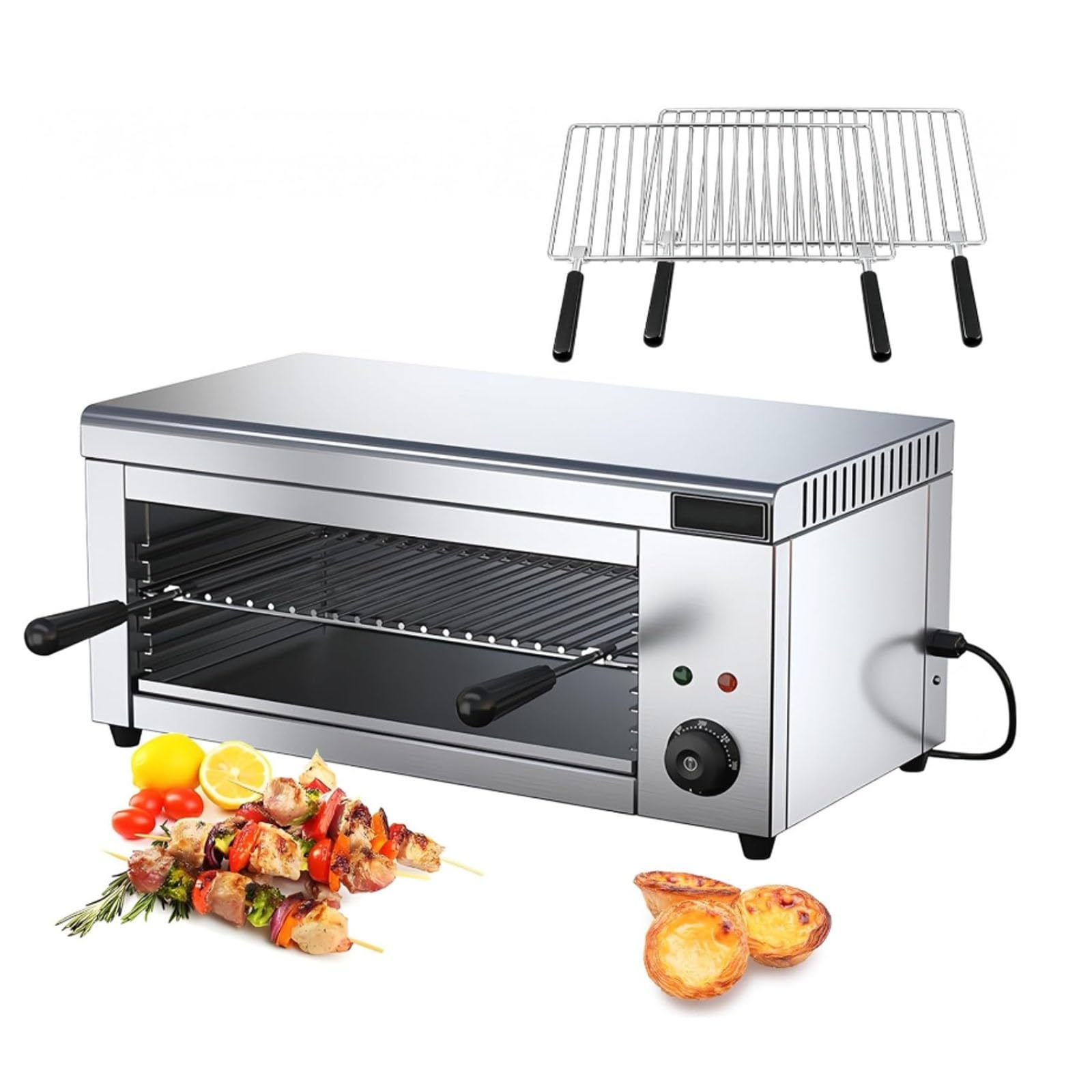 Asador eléctrico for salamandra, horno salamandra comercial de 2000 W, derretimiento de queso eléctrico con temperatura ajustable de 122-572 °F y asador for carne de acero