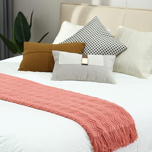 Miniatura 4 de CREVENT Manta decorativa de punto para sofá, silla, cama, suave, cálida, acogedora, ligera, para primavera y verano (50 x 60 pulgadas, salmón)