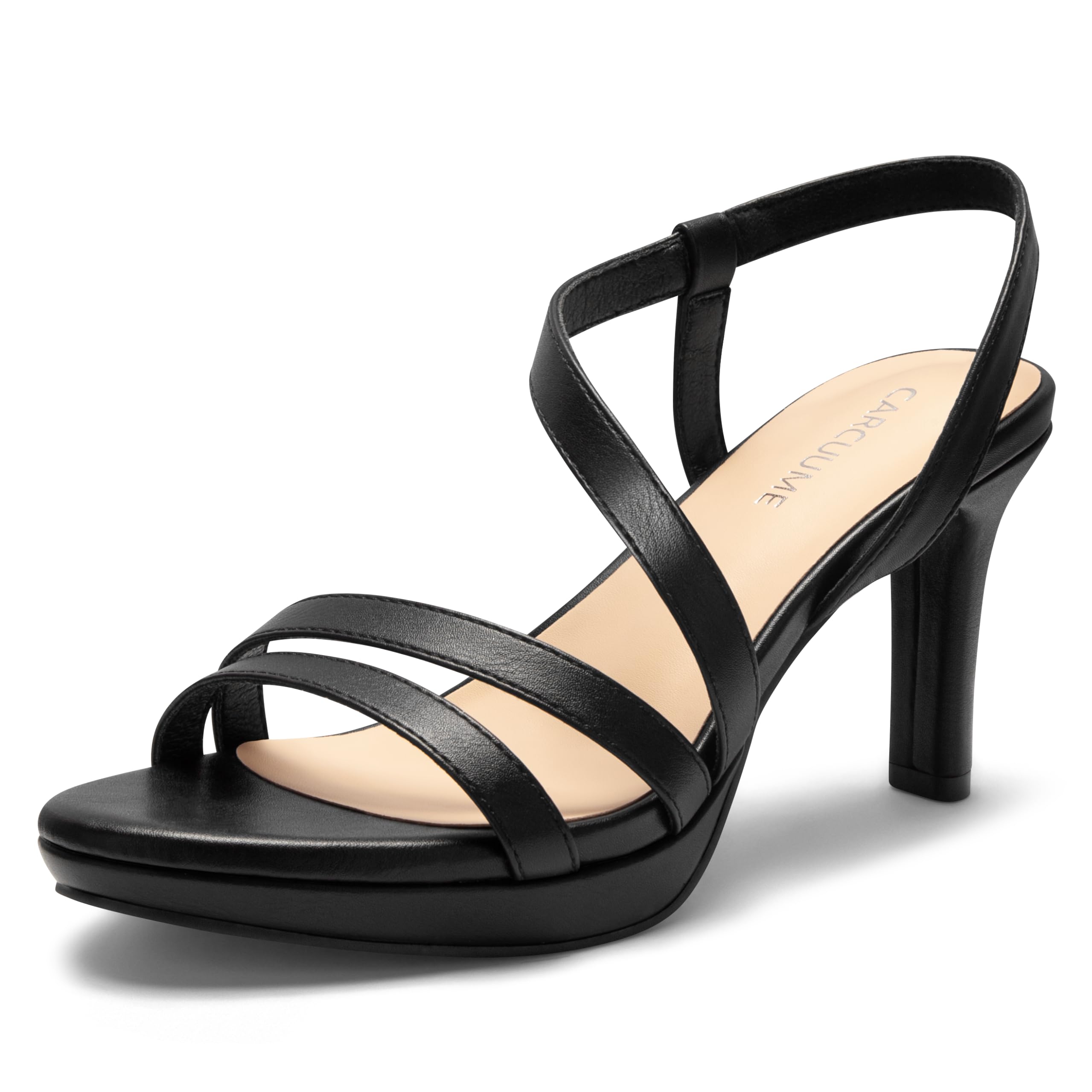 Carcuume Women's Strappy Platform Heeled Sandal,NATRACY-BLACK PU-8.5