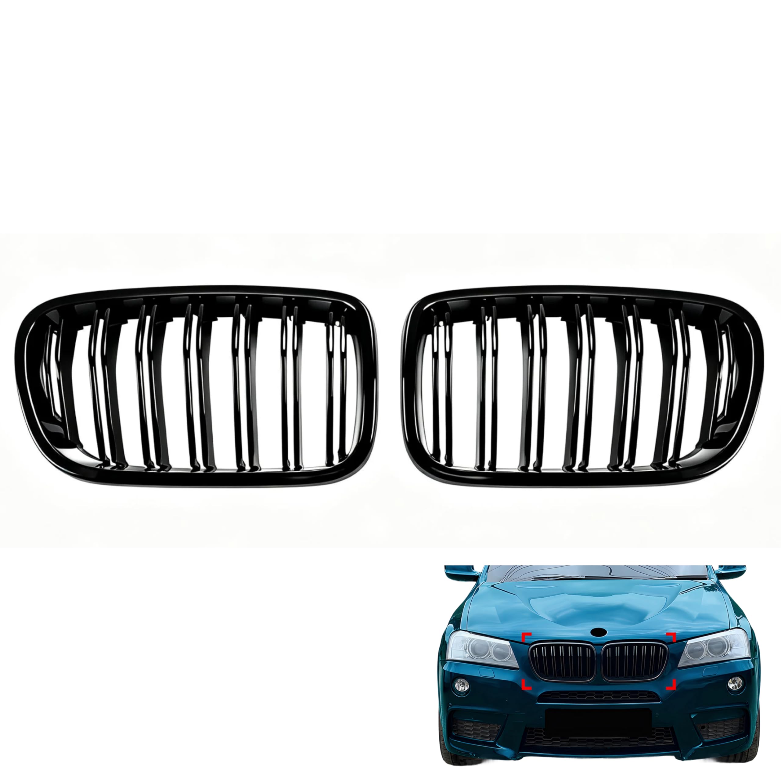 F25 Grille Calandre Abs Noir Brillant Double Barre Pour X3 F25 2010-2013 2010 2011 2012 2013, Grille Radiateur Pare Choc