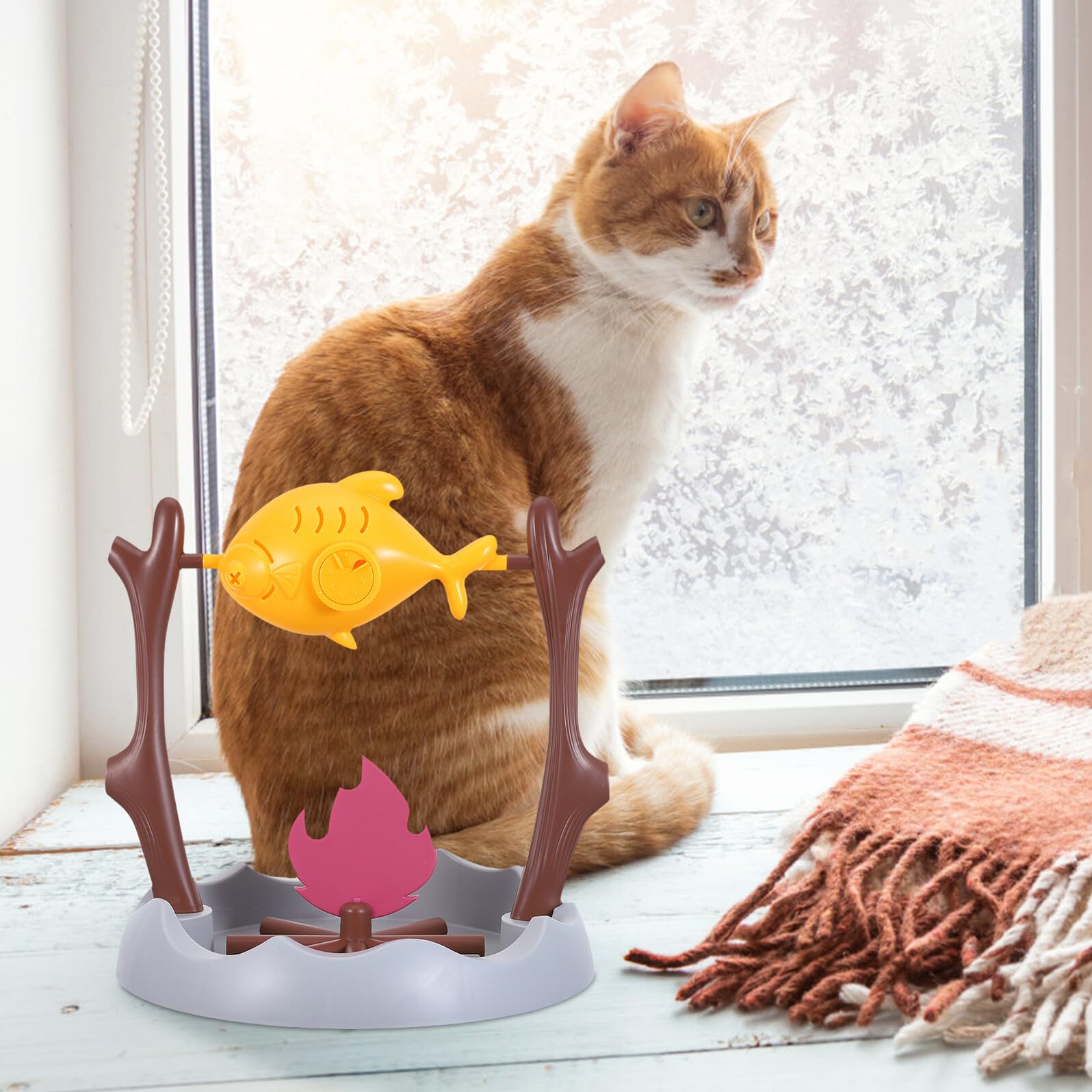 Abaodam Dispensador de Golosinas para Gatos Control Programado de Porciones y Diseño de Abs en Forma de Carne para Uso en Interiores como Juguete Interactivo